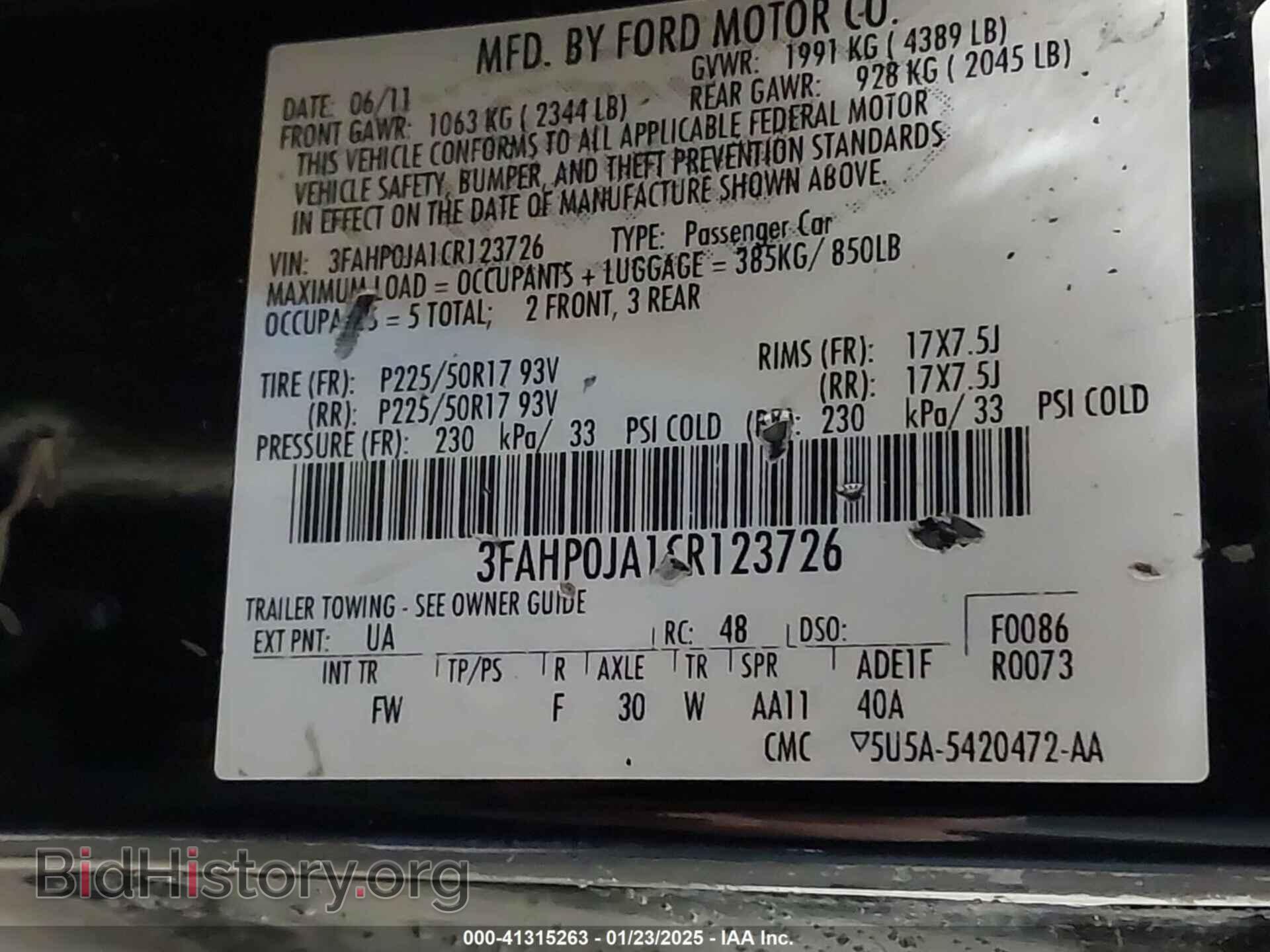 2012 FORD FUSION - VIN: 3FAHP0JA1CR123726 - Photo 9