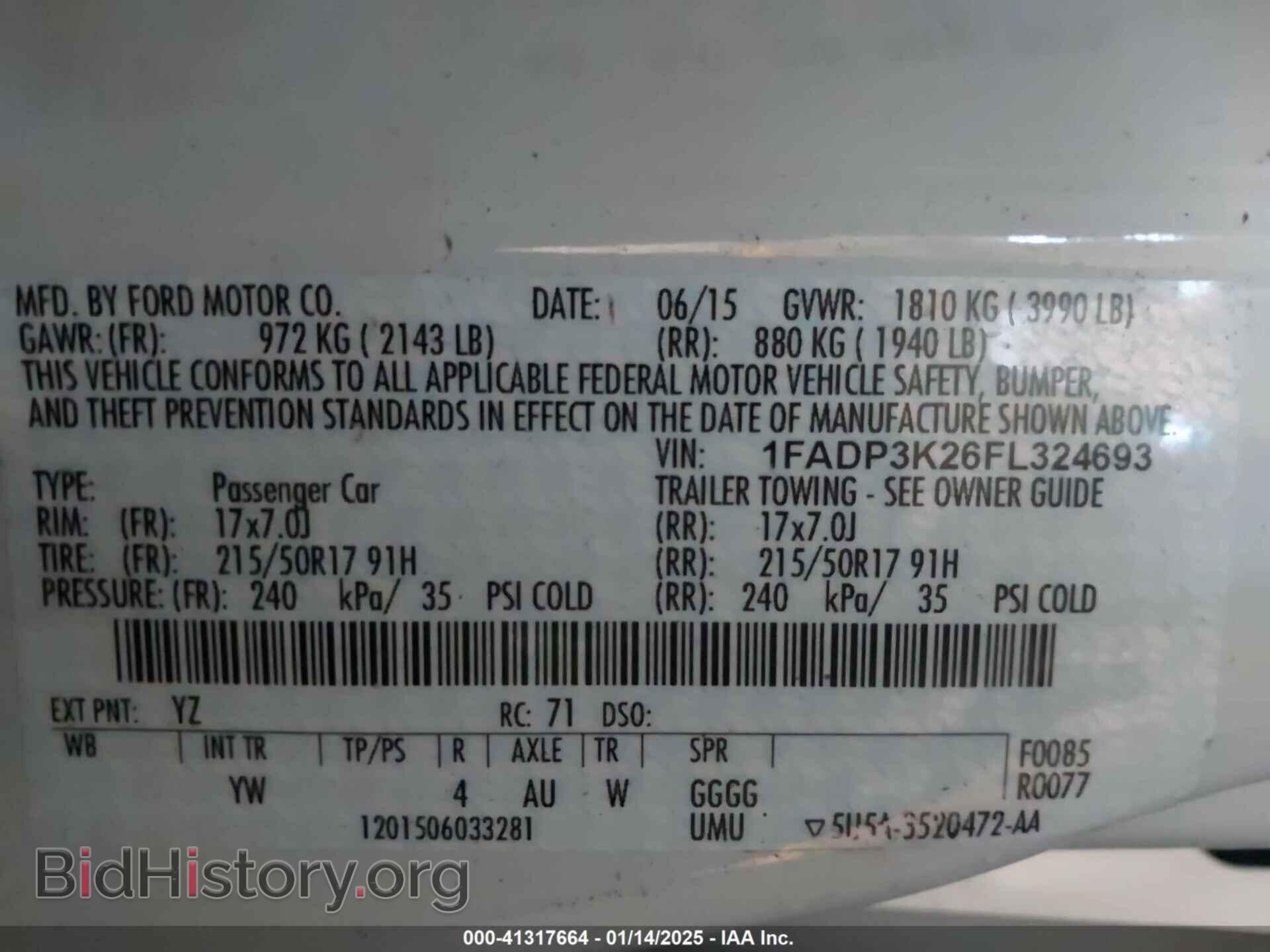 2015 FORD FOCUS - VIN: 1FADP3K26FL324693 - Фото 9