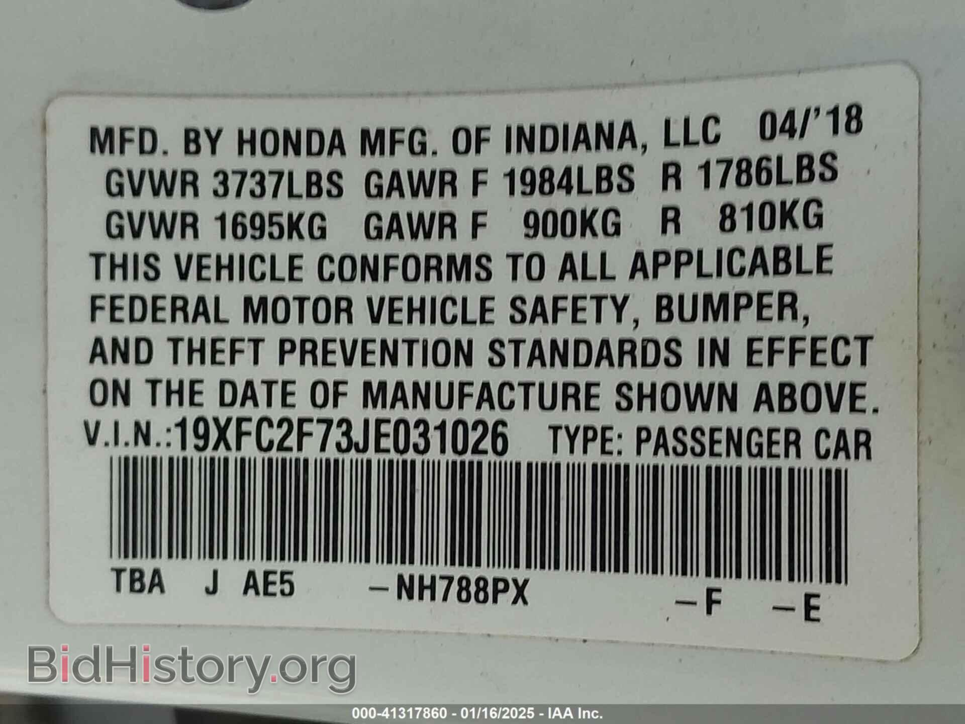 2018 HONDA CIVIC - VIN: 19XFC2F73JE031026 - Photo 9