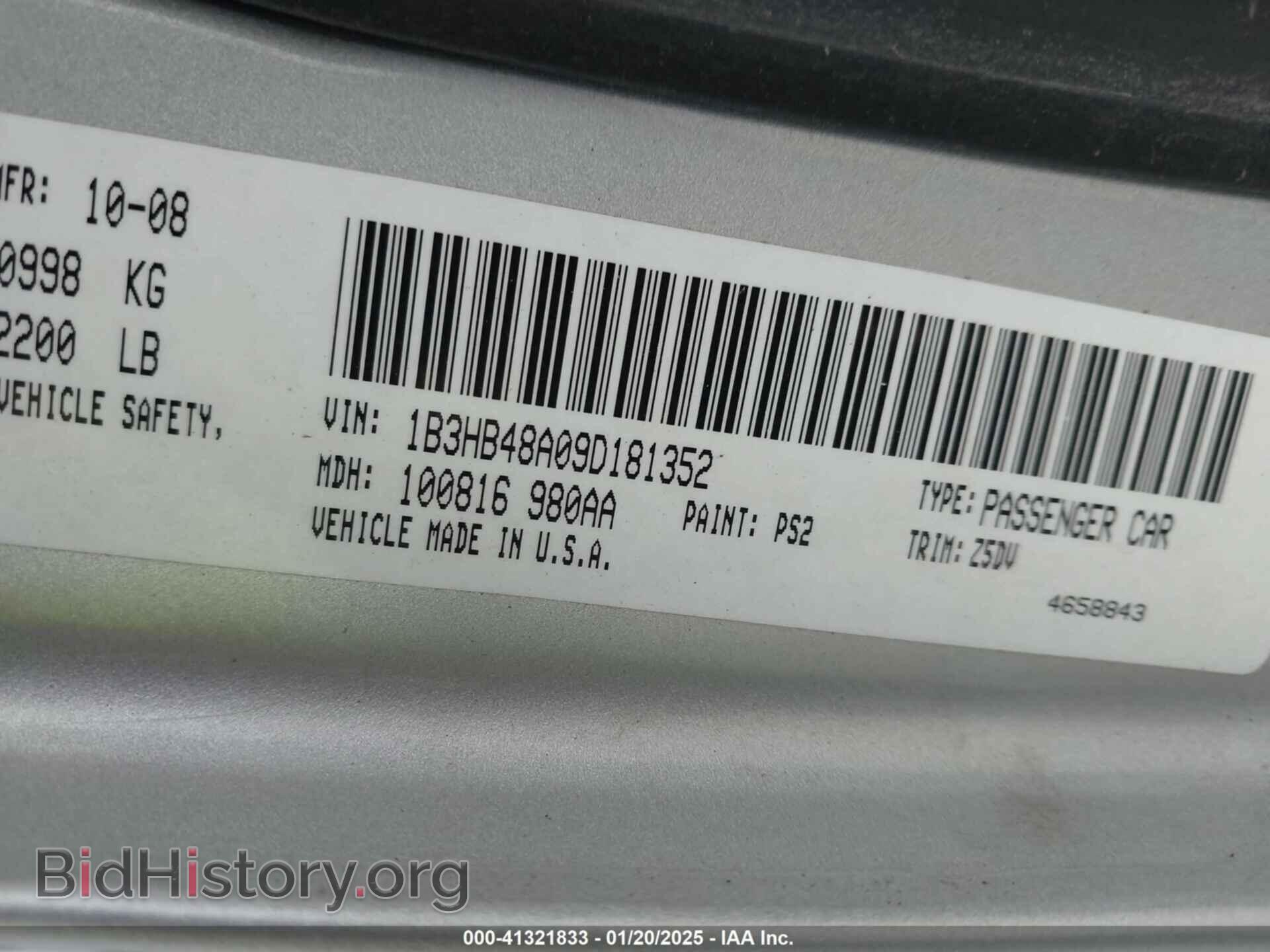 2009 DODGE CALIBER - VIN: 1B3HB48A09D181352 - Фото 9