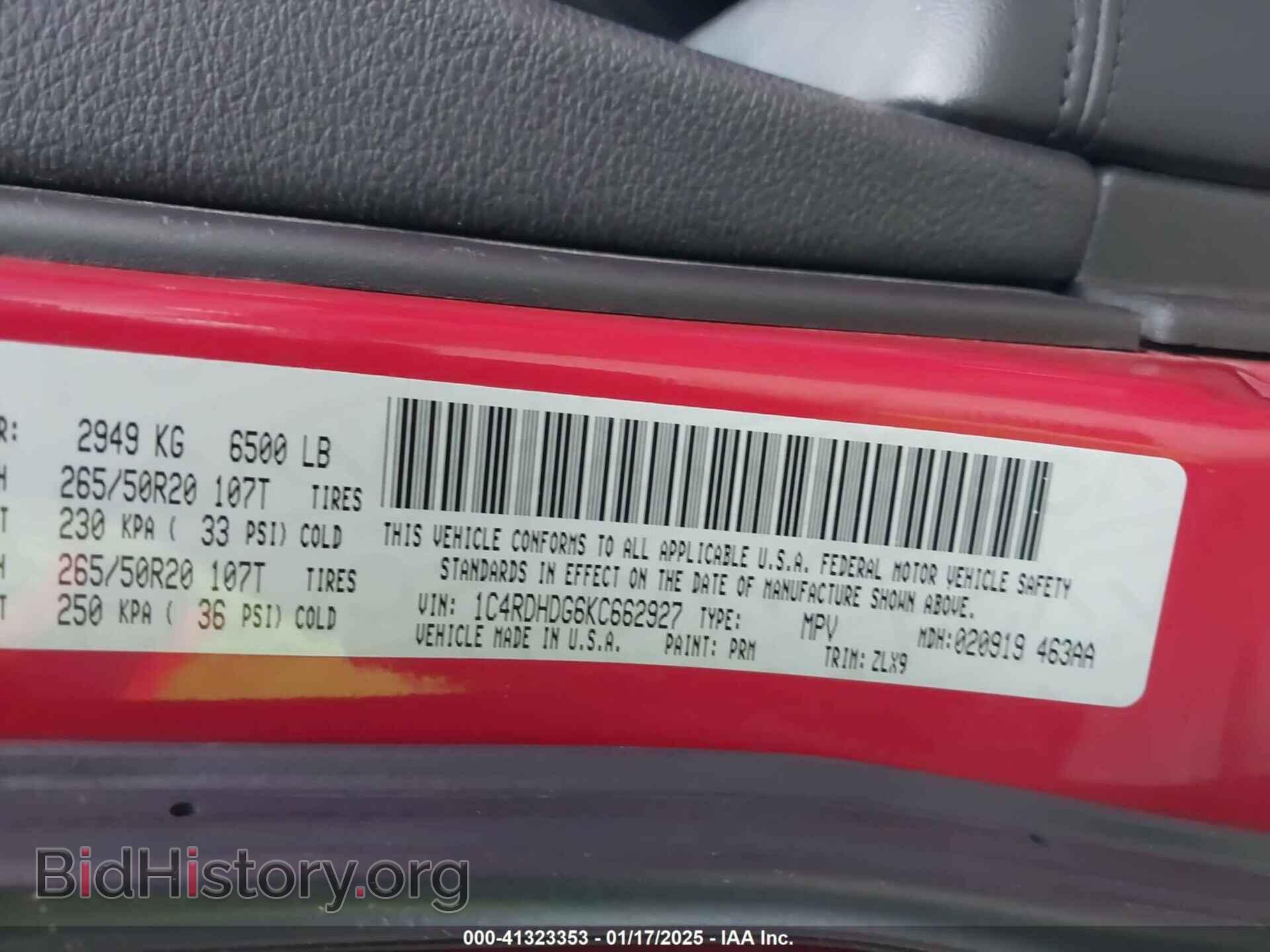2019 DODGE DURANGO - VIN: 1C4RDHDG6KC662927 - Фото 9