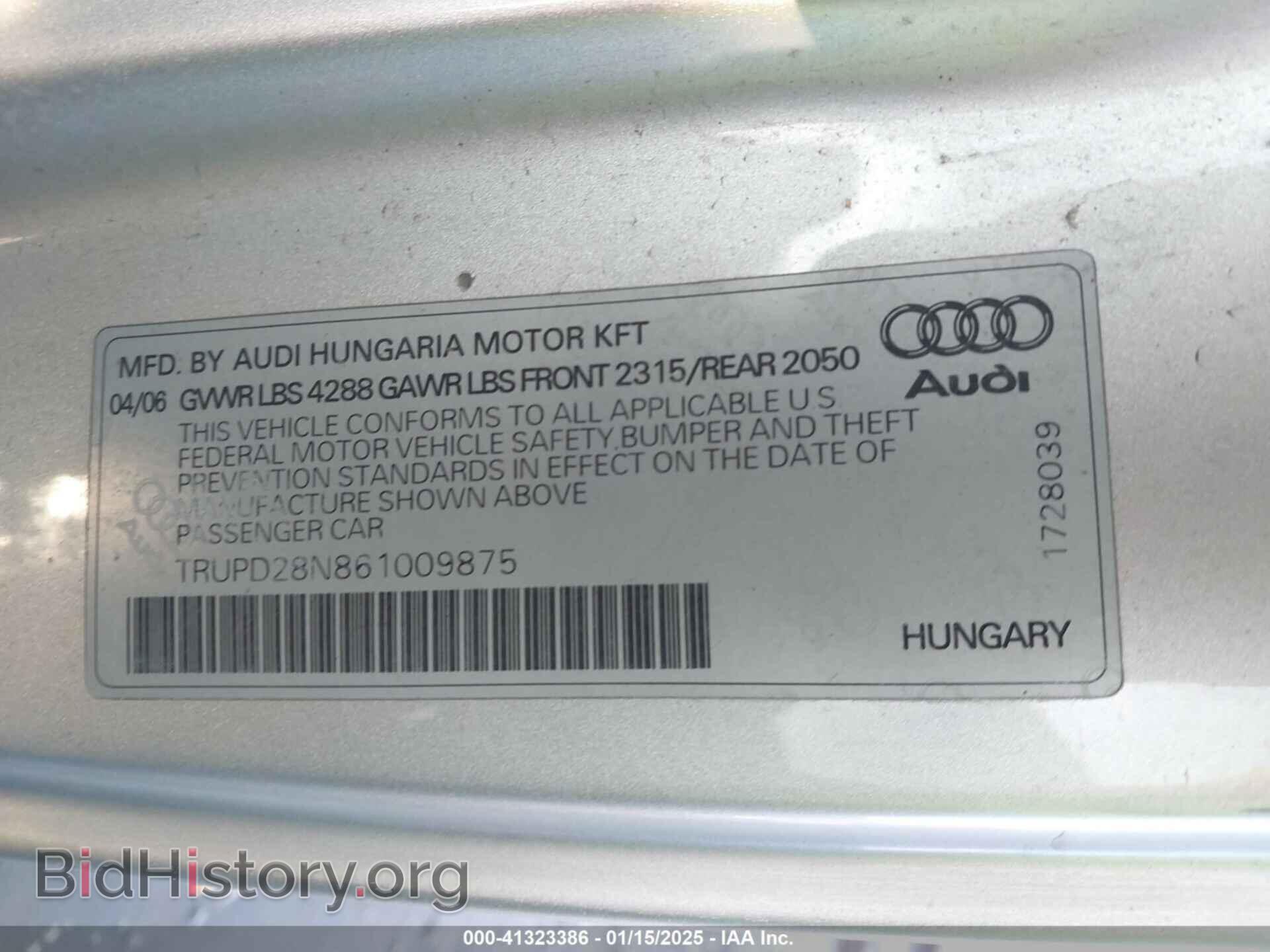 2006 AUDI TT - VIN: TRUPD28N861009875 - Photo 9