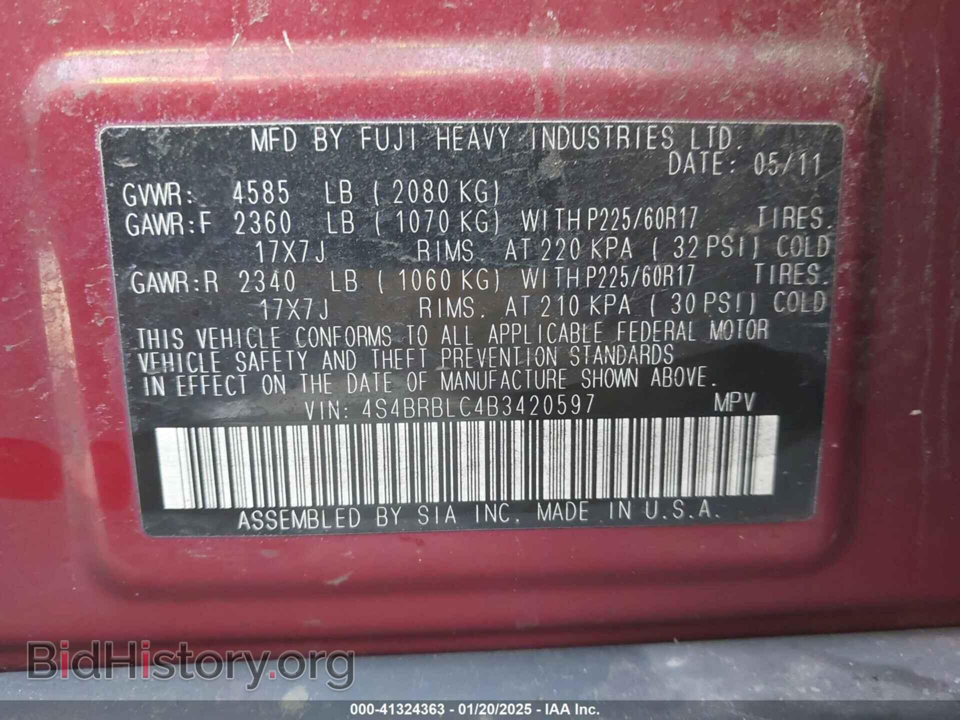 2011 SUBARU OUTBACK - VIN: 4S4BRBLC4B3420597 - Фото 9