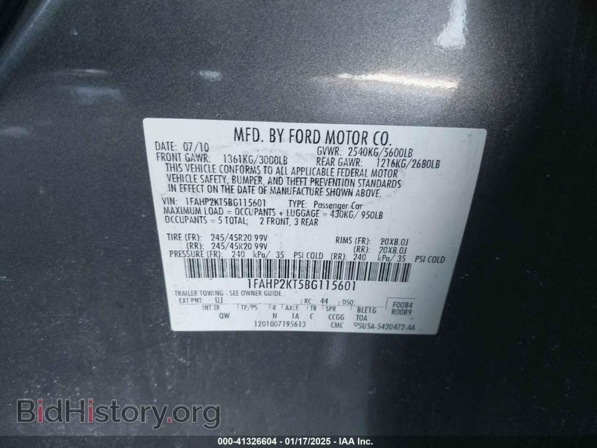 2011 FORD TAURUS - VIN: 1FAHP2KT5BG115601 - Фото 9