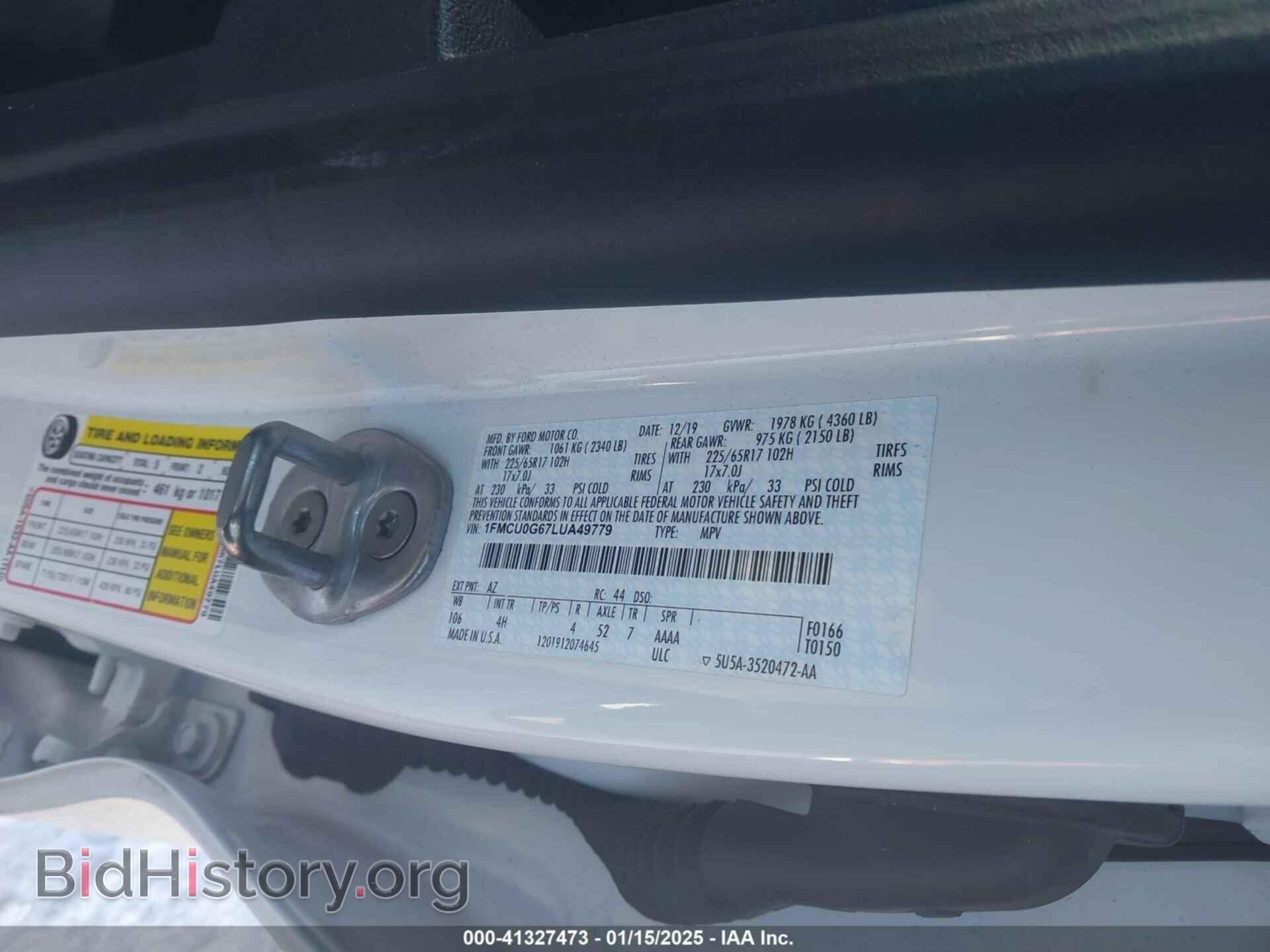 2020 FORD ESCAPE - VIN: 1FMCU0G67LUA49779 - Photo 9