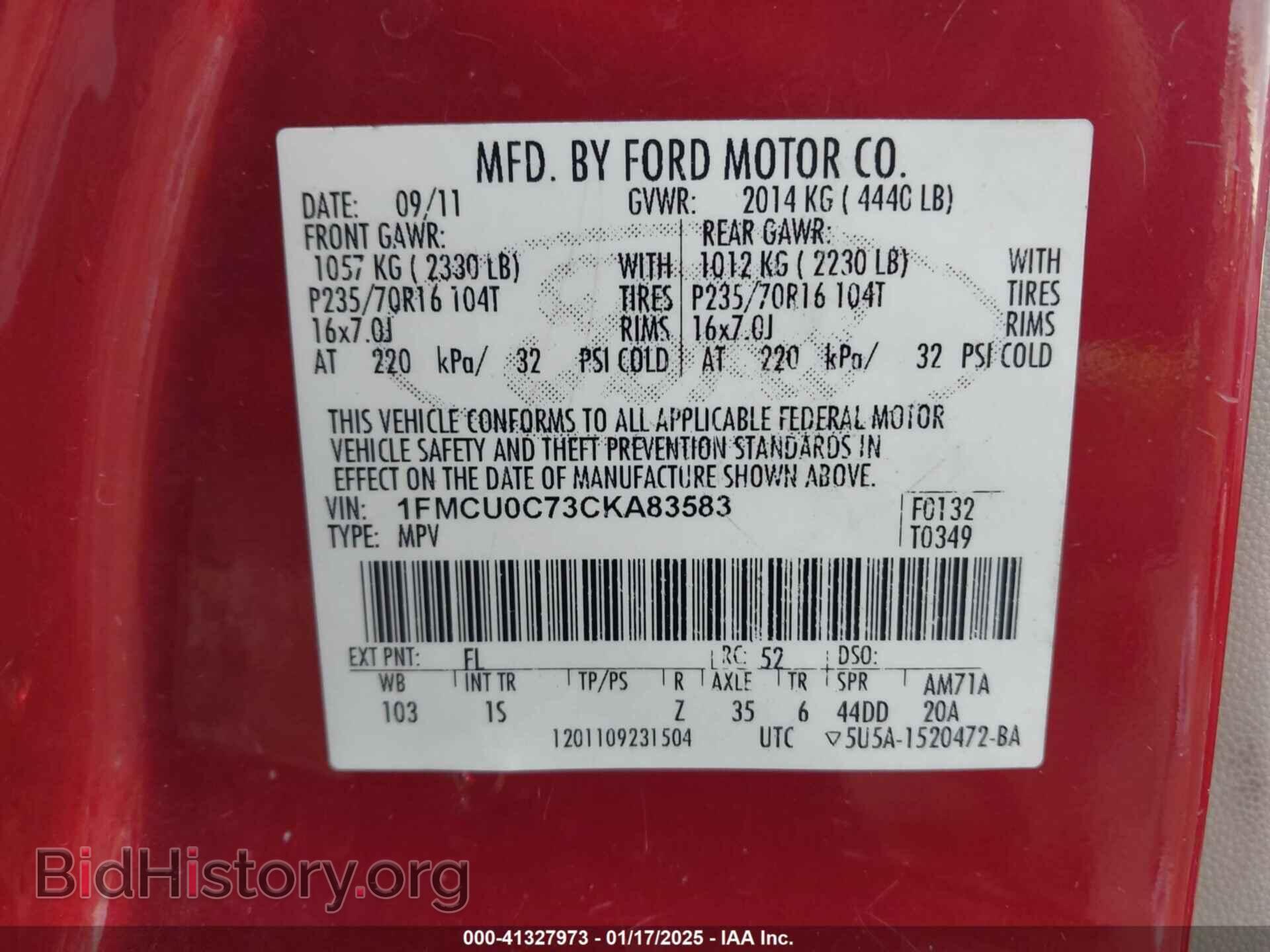 2012 FORD ESCAPE - VIN: 1FMCU0C73CKA83583 - Фото 9