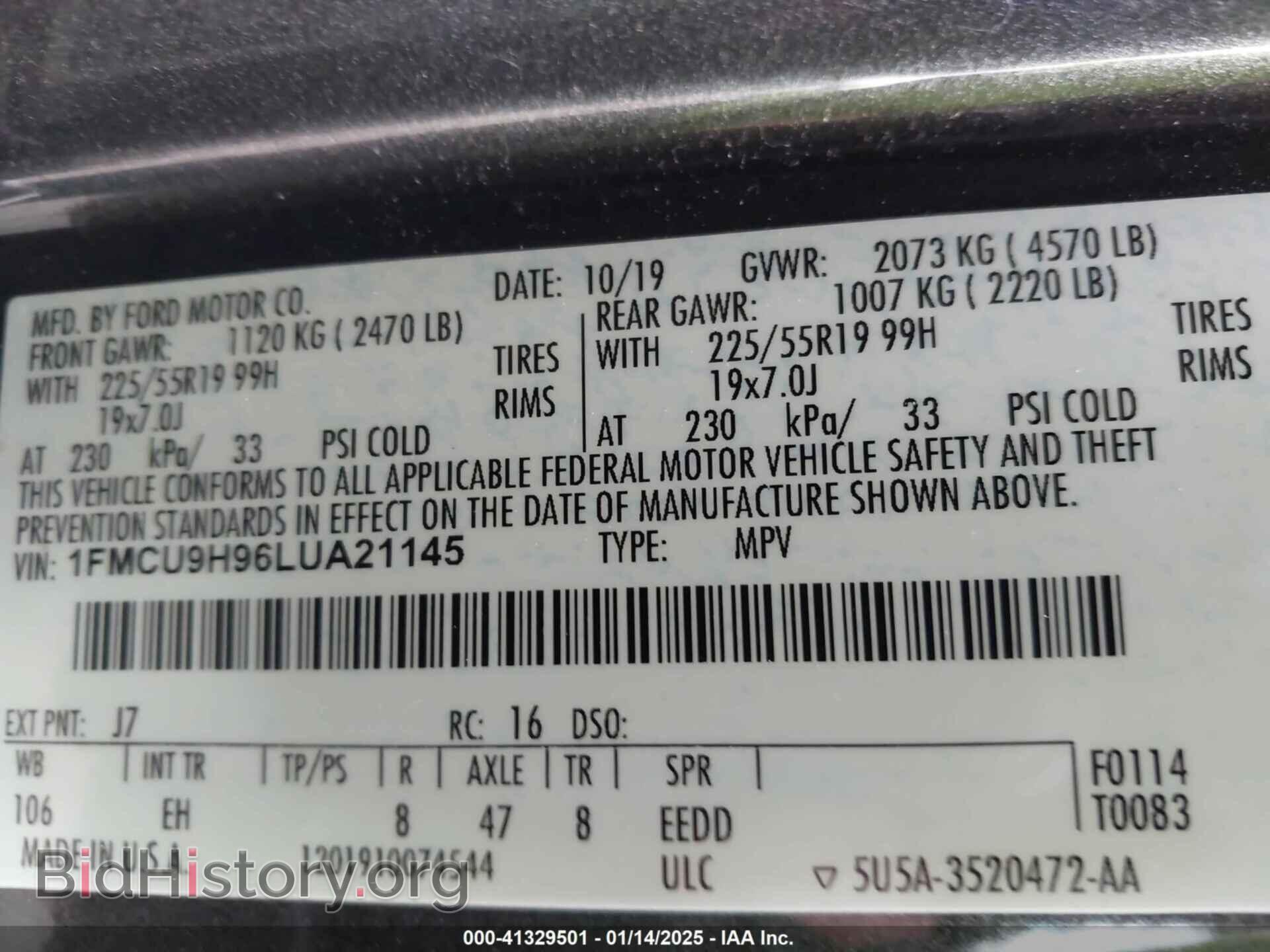 2020 FORD ESCAPE - VIN: 1FMCU9H96LUA21145 - Photo 9
