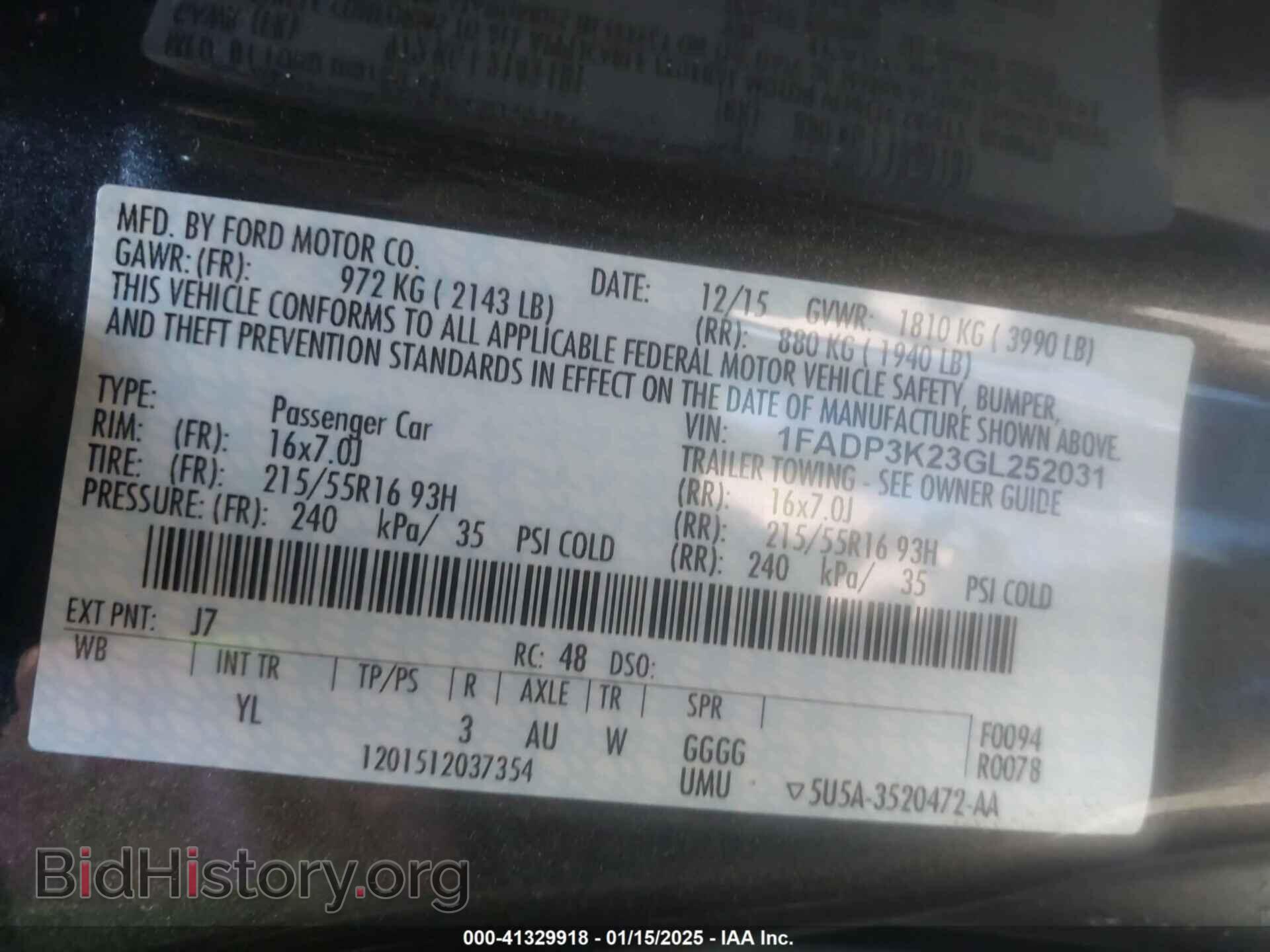 2016 FORD FOCUS - VIN: 1FADP3K23GL252031 - Фото 9