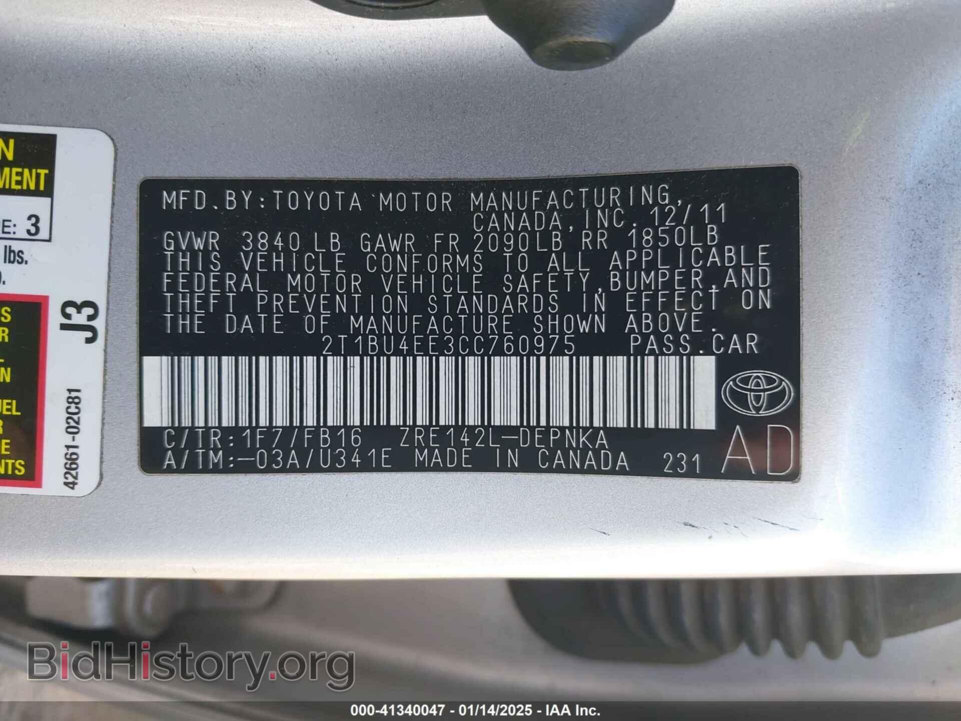 2012 TOYOTA COROLLA - VIN: 2T1BU4EE3CC760975 - Фото 9