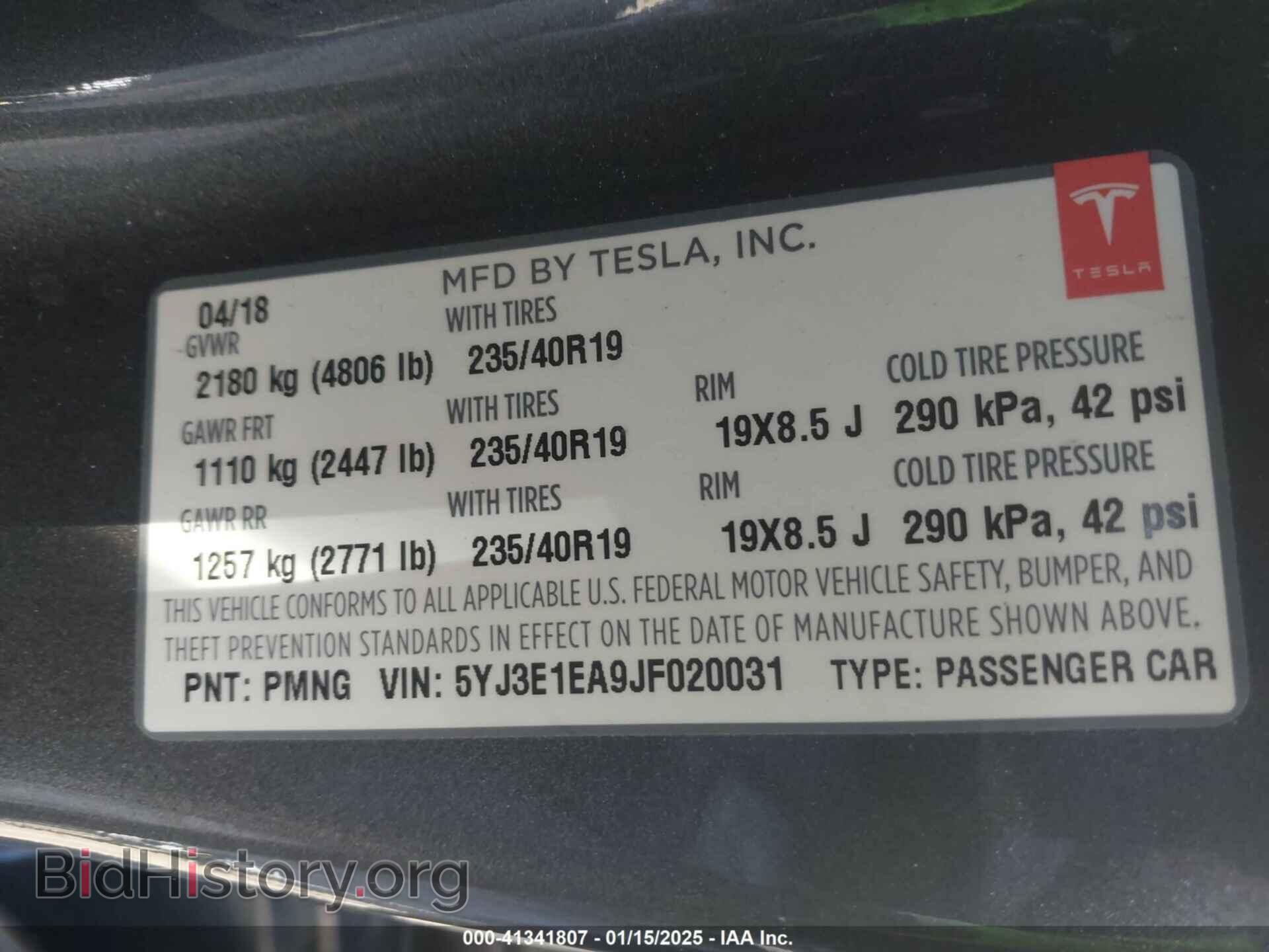 2018 TESLA MODEL 3 - VIN: 5YJ3E1EA9JF020031 - Фото 9