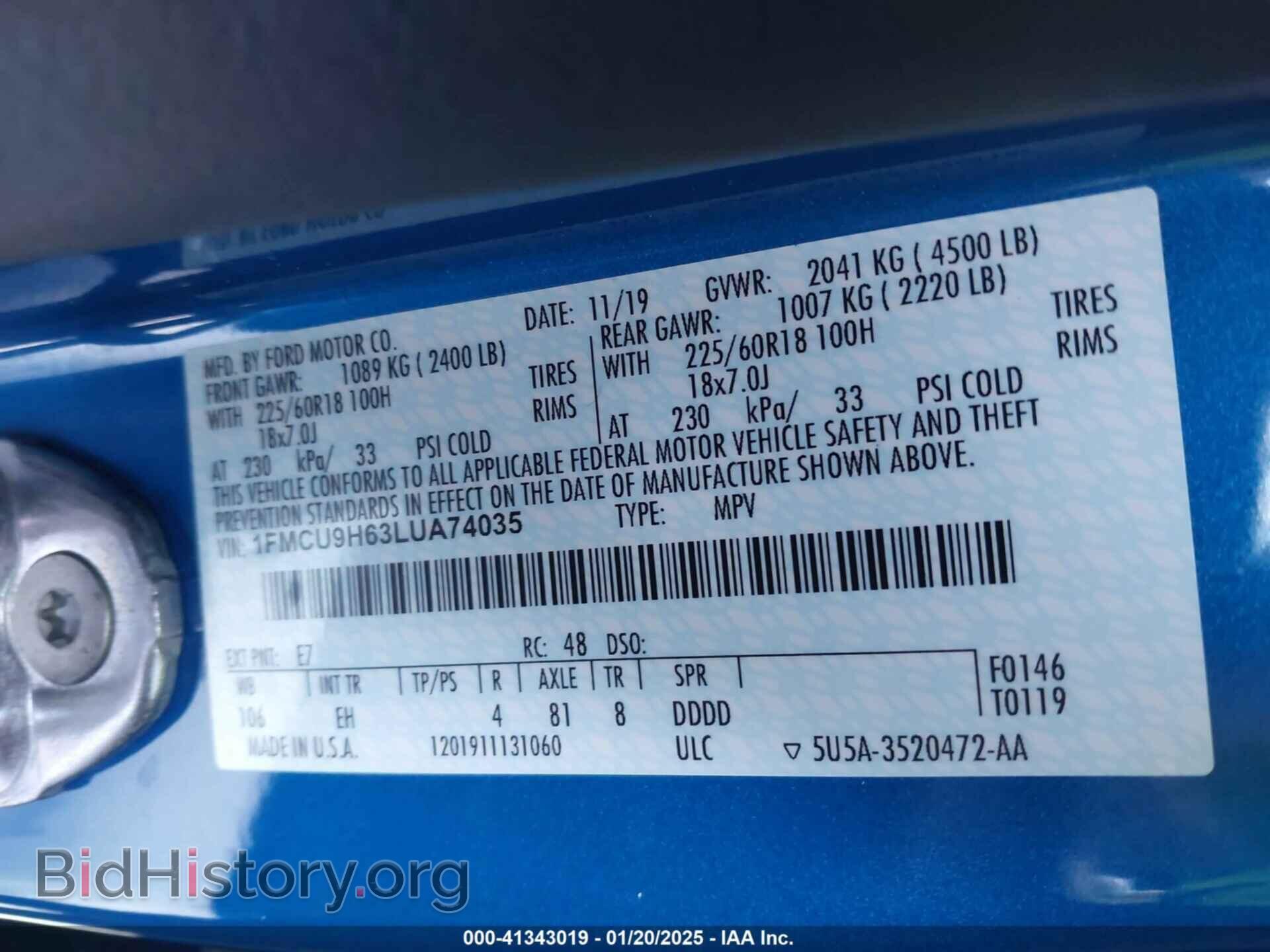 2020 FORD ESCAPE - VIN: 1FMCU9H63LUA74035 - Photo 9