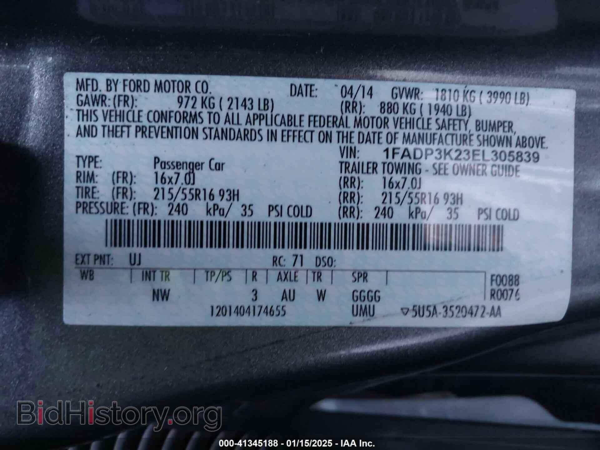 2014 FORD FOCUS - VIN: 1FADP3K23EL305839 - Фото 9