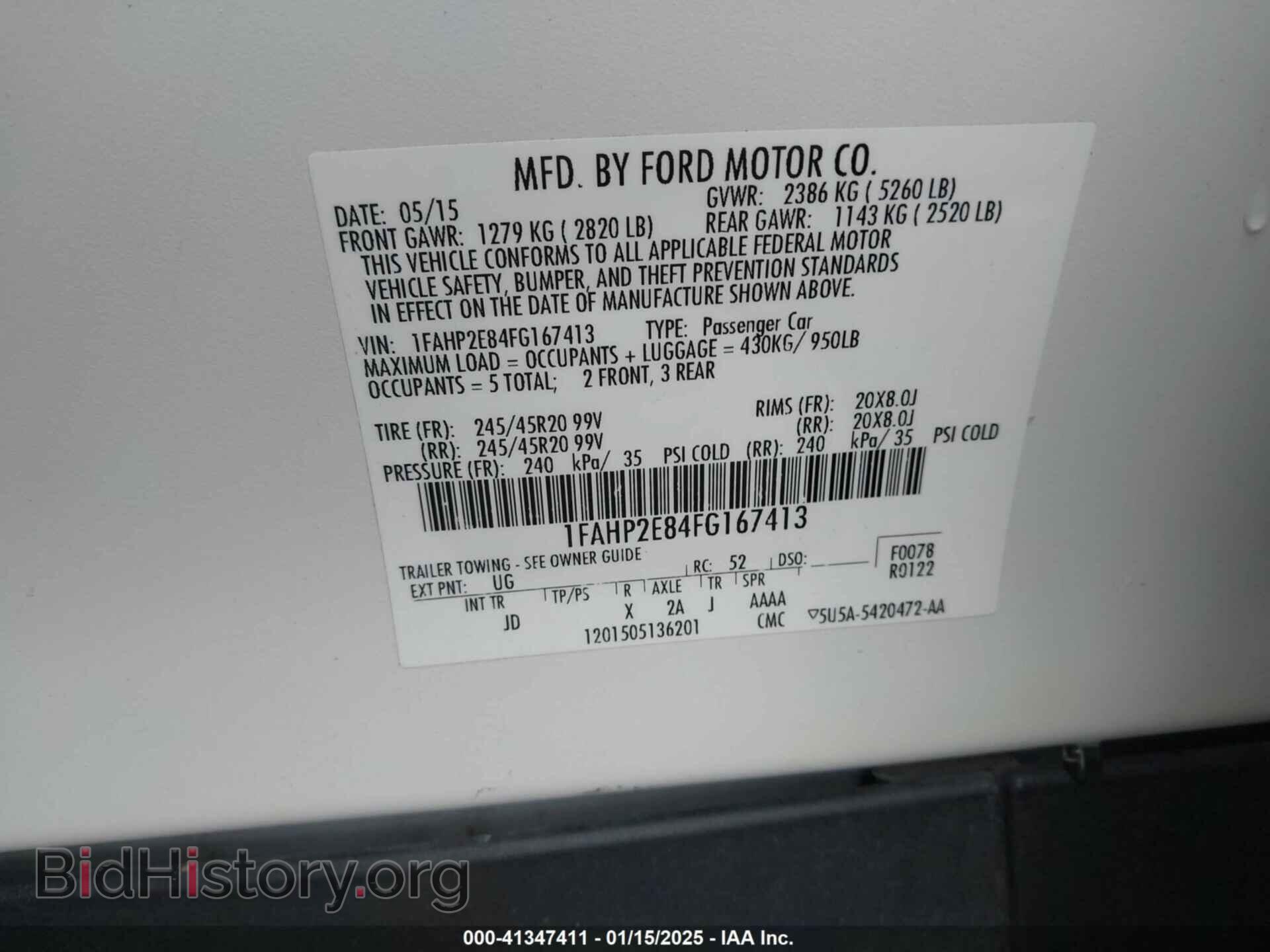 2015 FORD TAURUS - VIN: 1FAHP2E84FG167413 - Фото 9