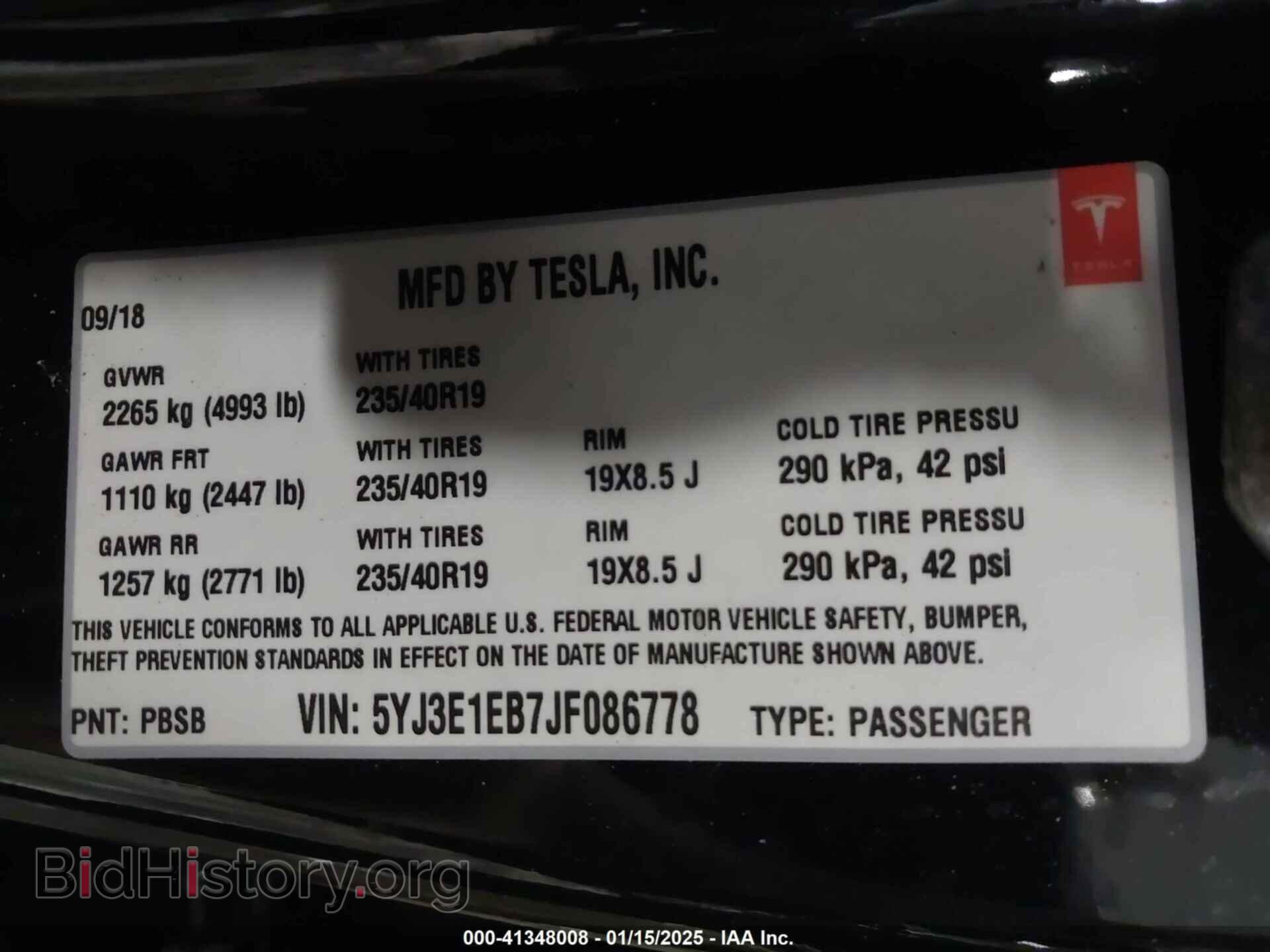 2018 TESLA MODEL 3 - VIN: 5YJ3E1EB7JF086778 - Фото 9