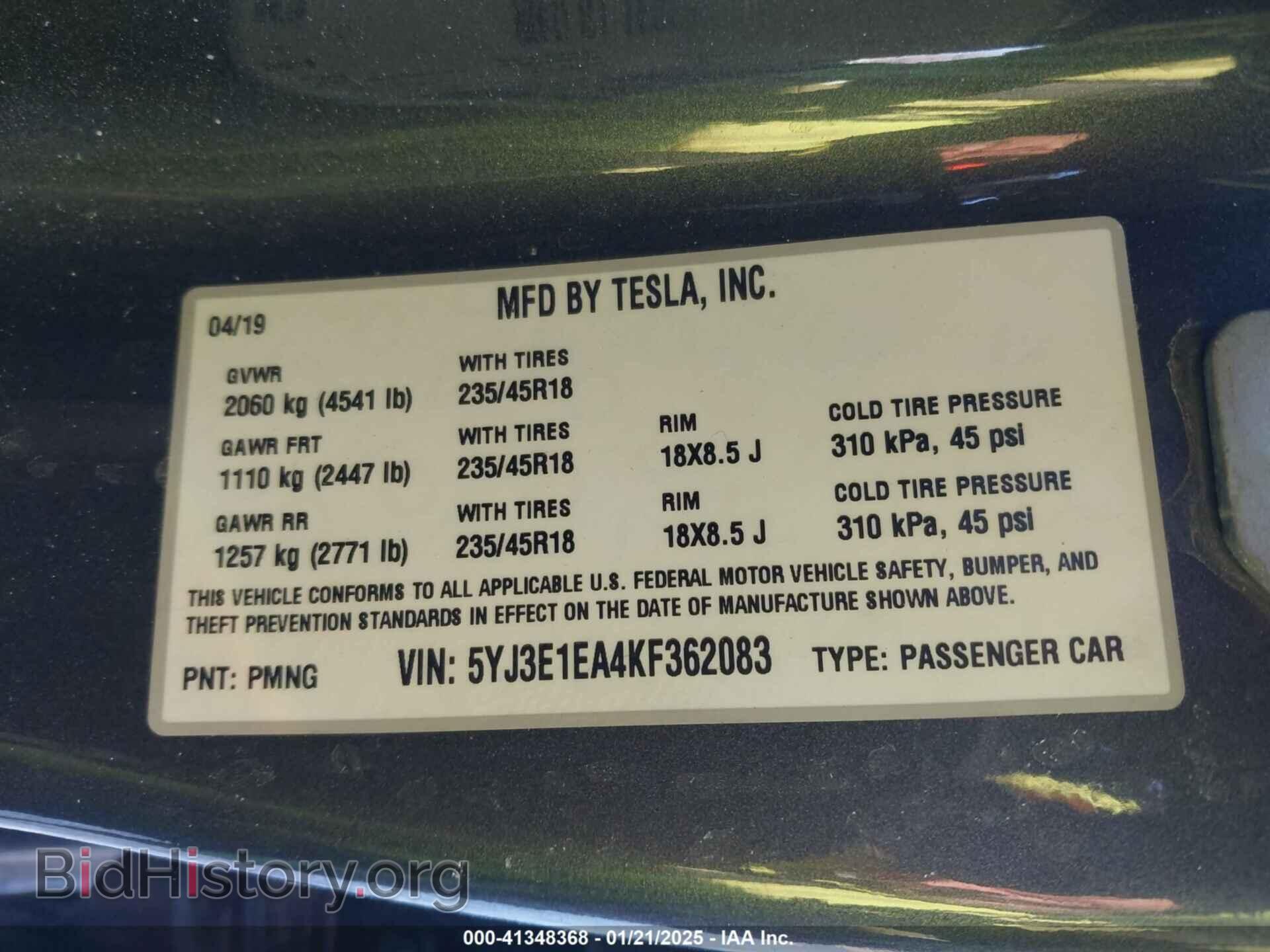 2019 TESLA MODEL 3 - VIN: 5YJ3E1EA4KF362083 - Фото 9