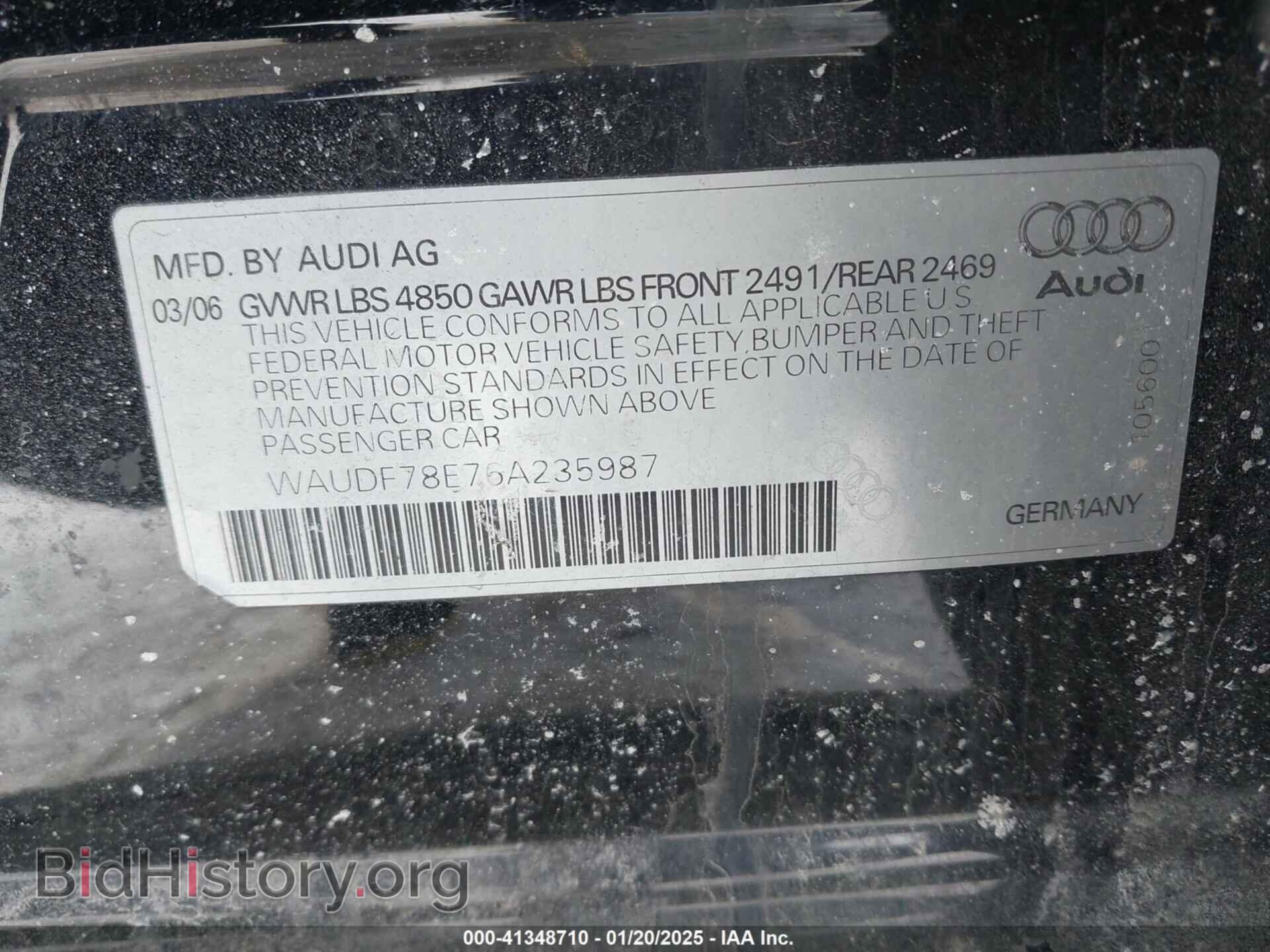 2006 AUDI A4 - VIN: WAUDF78E76A235987 - Фото 9