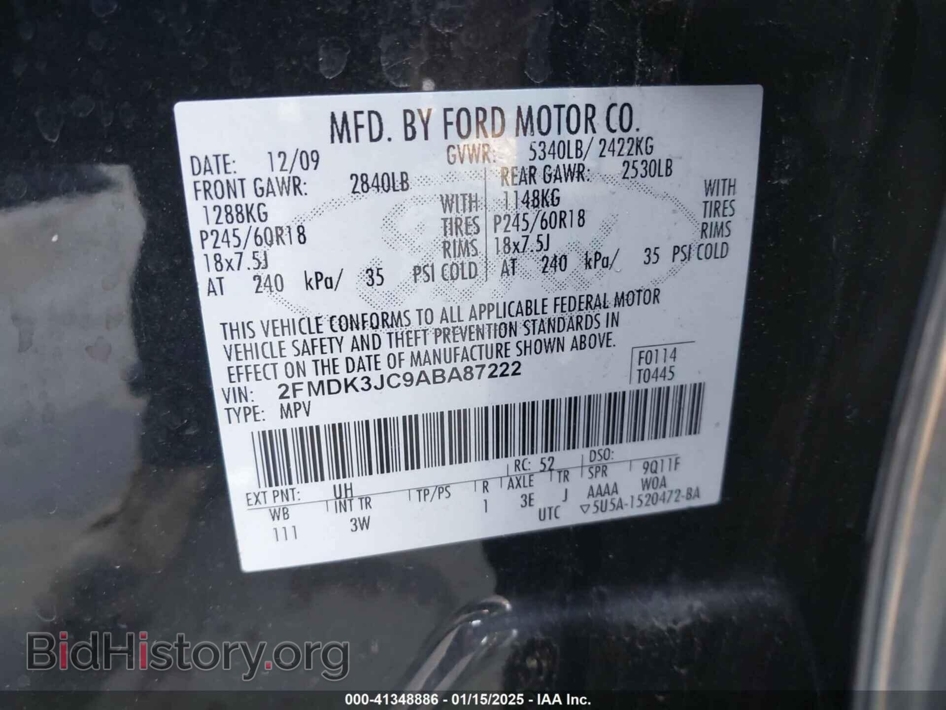 2010 FORD EDGE - VIN: 2FMDK3JC9ABA87222 - Фото 9