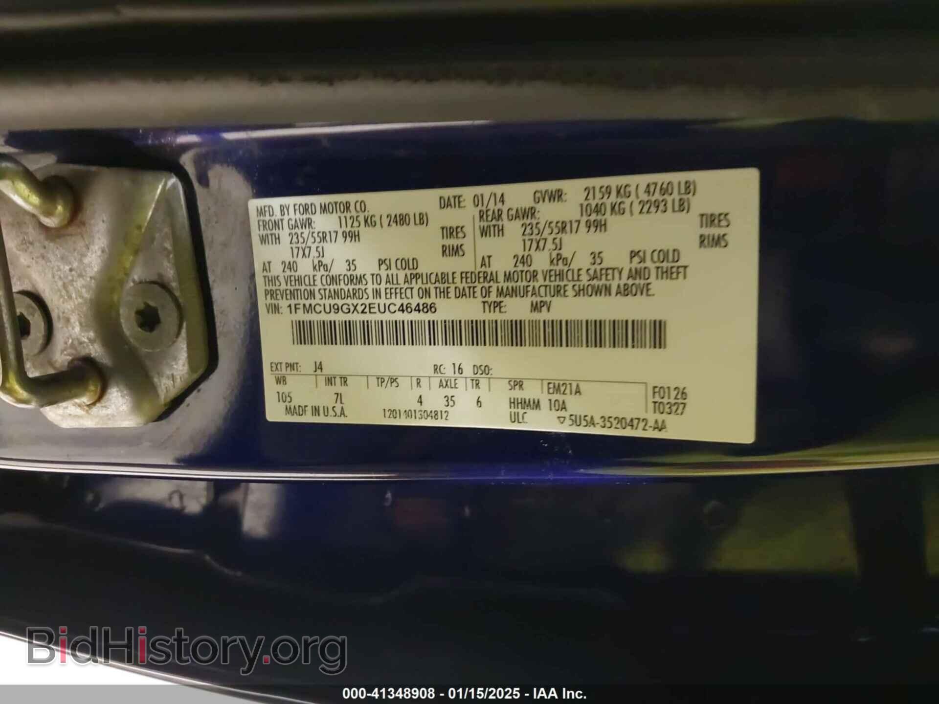 2014 FORD ESCAPE - VIN: 1FMCU9GX2EUC46486 - Фото 9
