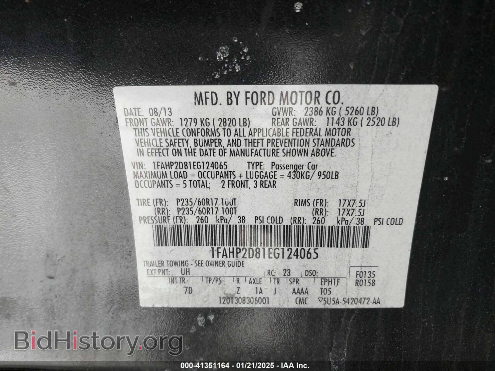 2014 FORD TAURUS - VIN: 1FAHP2D81EG124065 - Фото 9