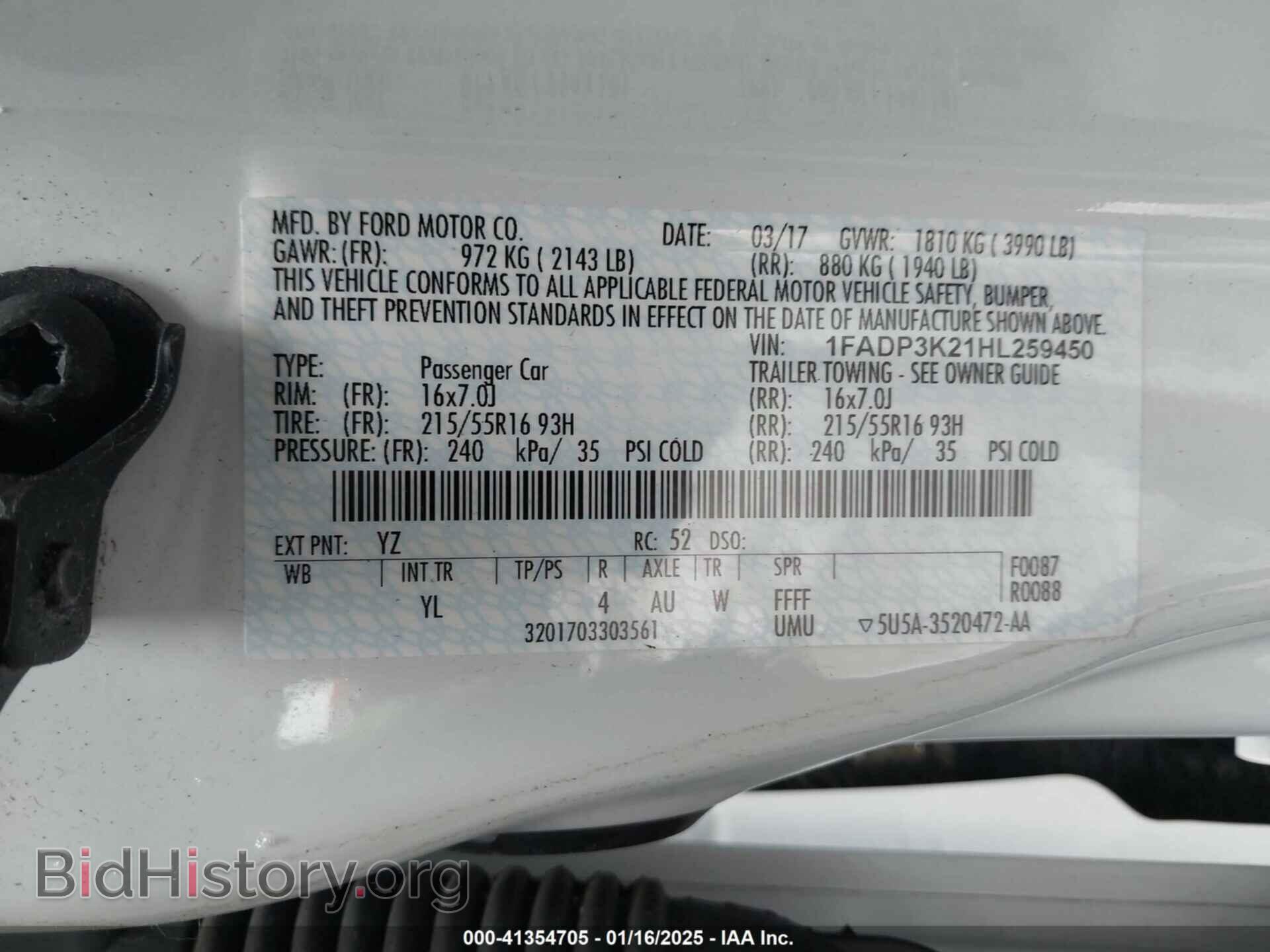 2017 FORD FOCUS - VIN: 1FADP3K21HL259450 - Фото 9