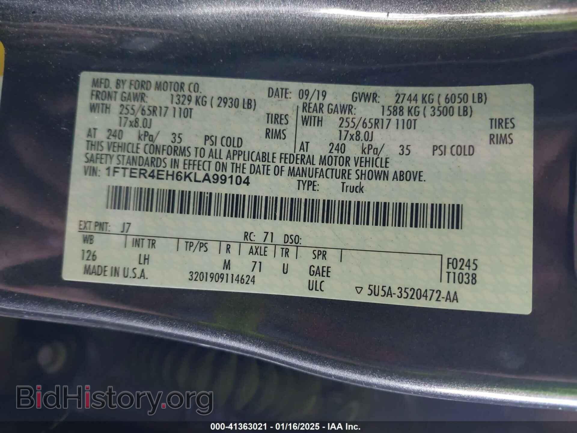 2019 FORD RANGER - VIN: 1FTER4EH6KLA99104 - Фото 9