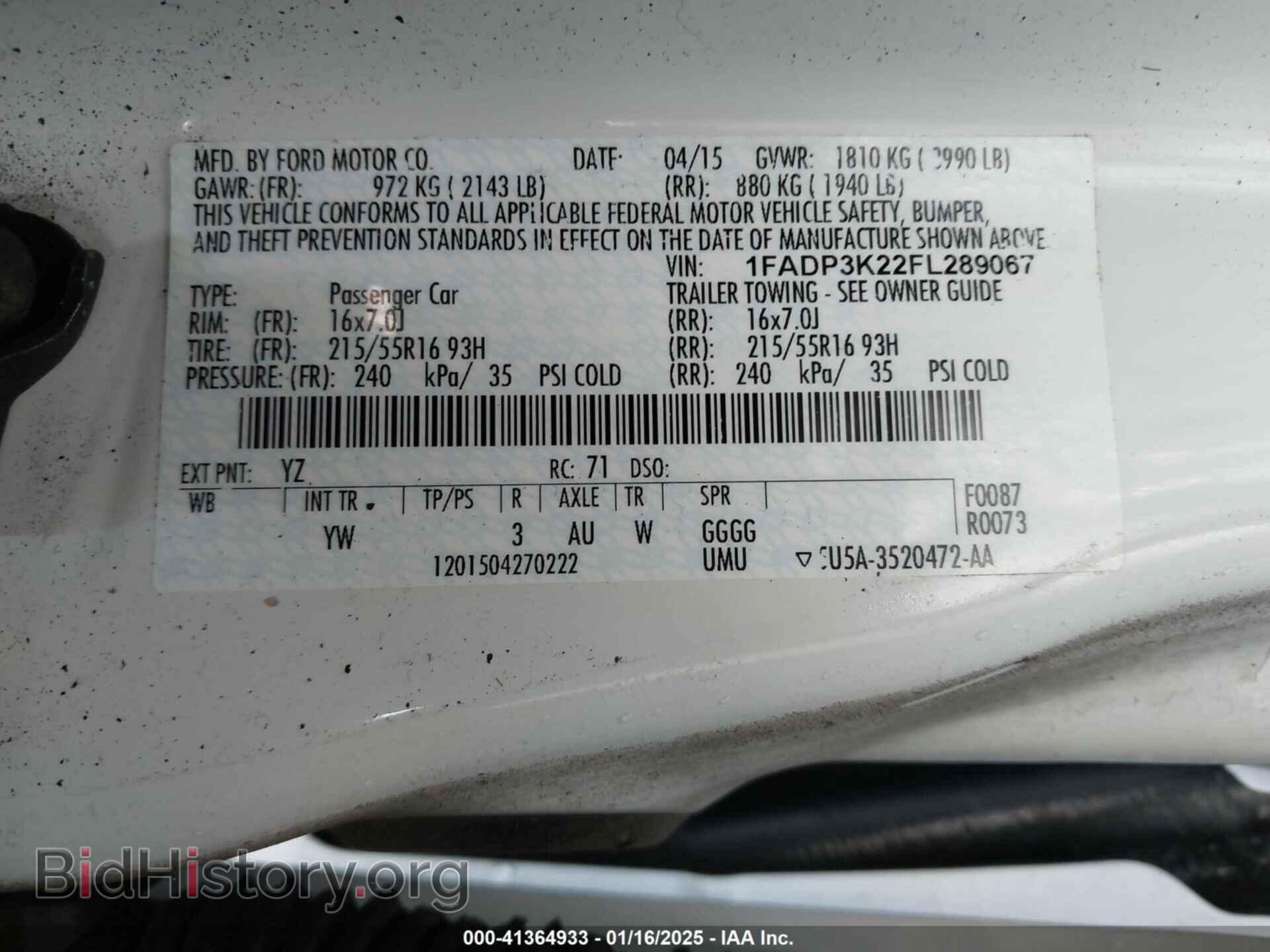 2015 FORD FOCUS - VIN: 1FADP3K22FL289067 - Photo 9