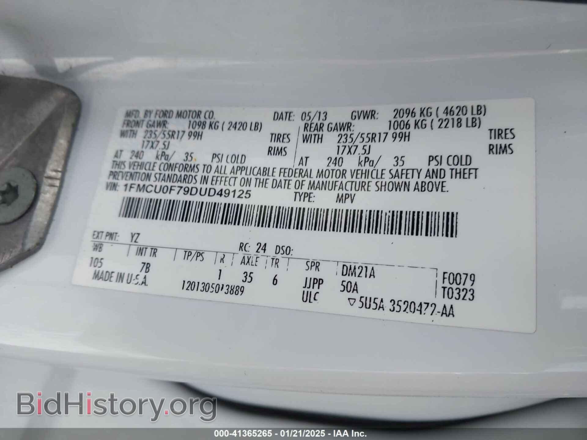 2013 FORD ESCAPE - VIN: 1FMCU0F79DUD49125 - Фото 9