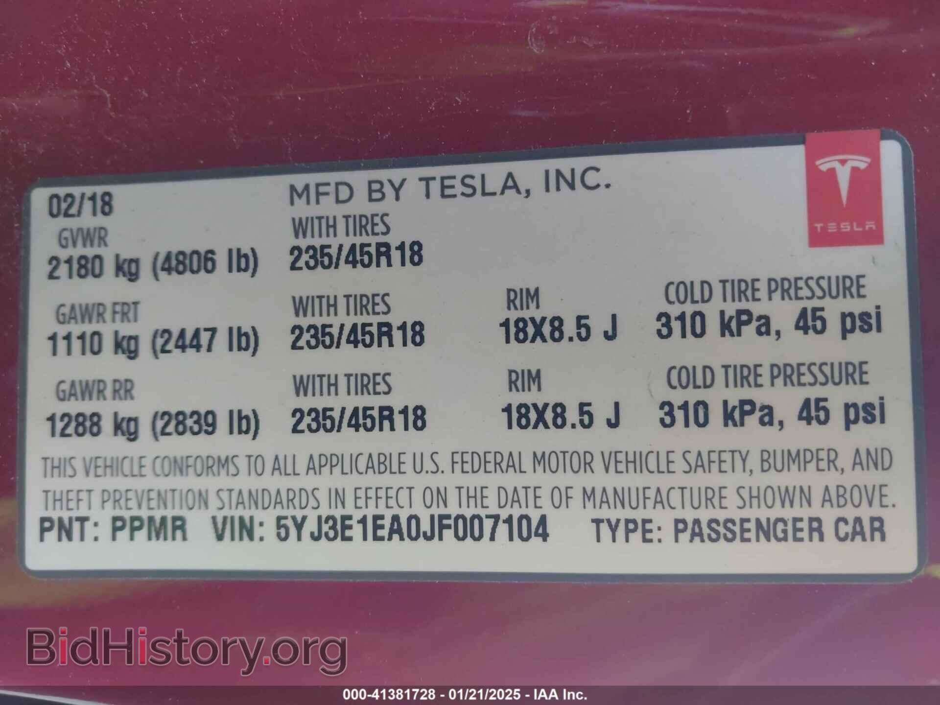 2018 TESLA MODEL 3 - VIN: 5YJ3E1EA0JF007104 - Photo 9