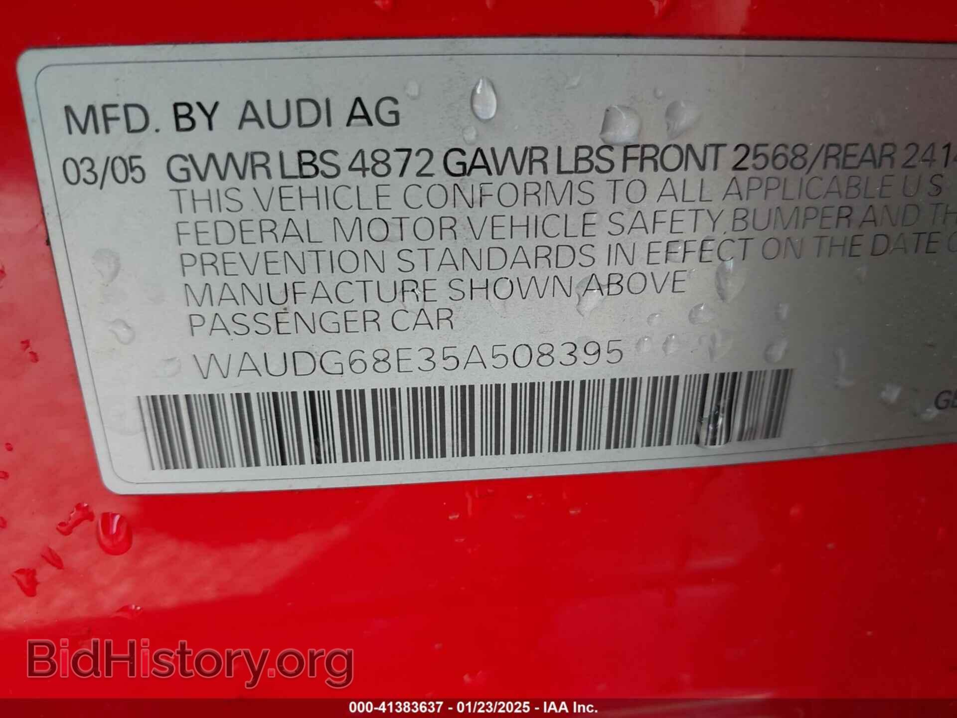 2005 AUDI A4 - VIN: WAUDG68E35A508395 - Фото 9