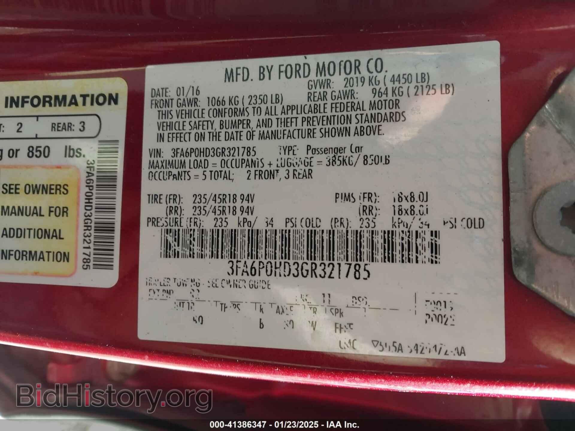 2016 FORD FUSION - VIN: 3FA6P0HD3GR321785 - Фото 9