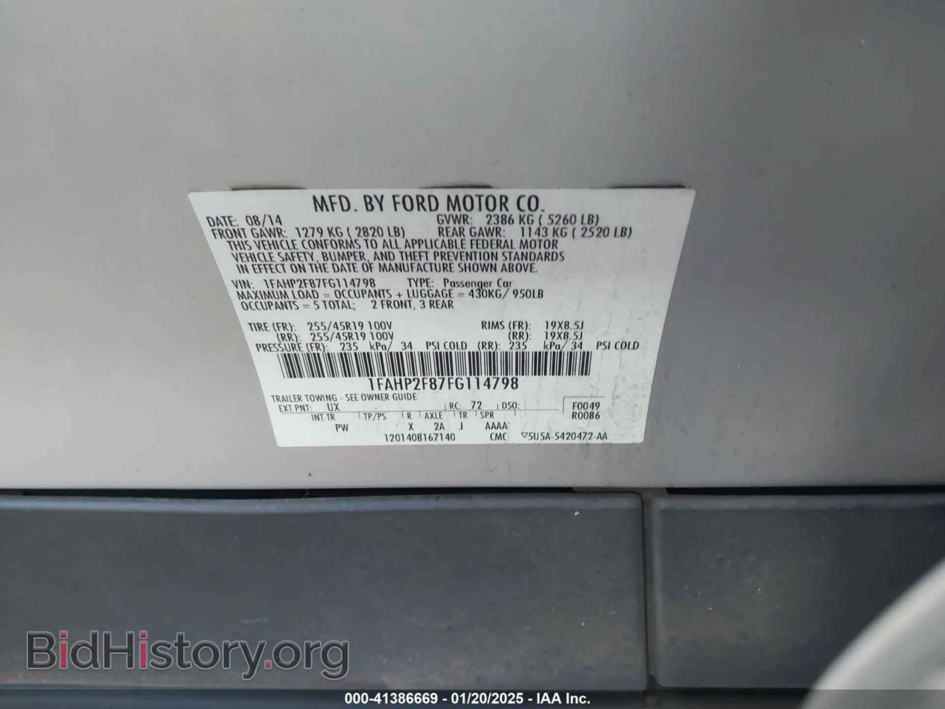 2015 FORD TAURUS - VIN: 1FAHP2F87FG114798 - Фото 9