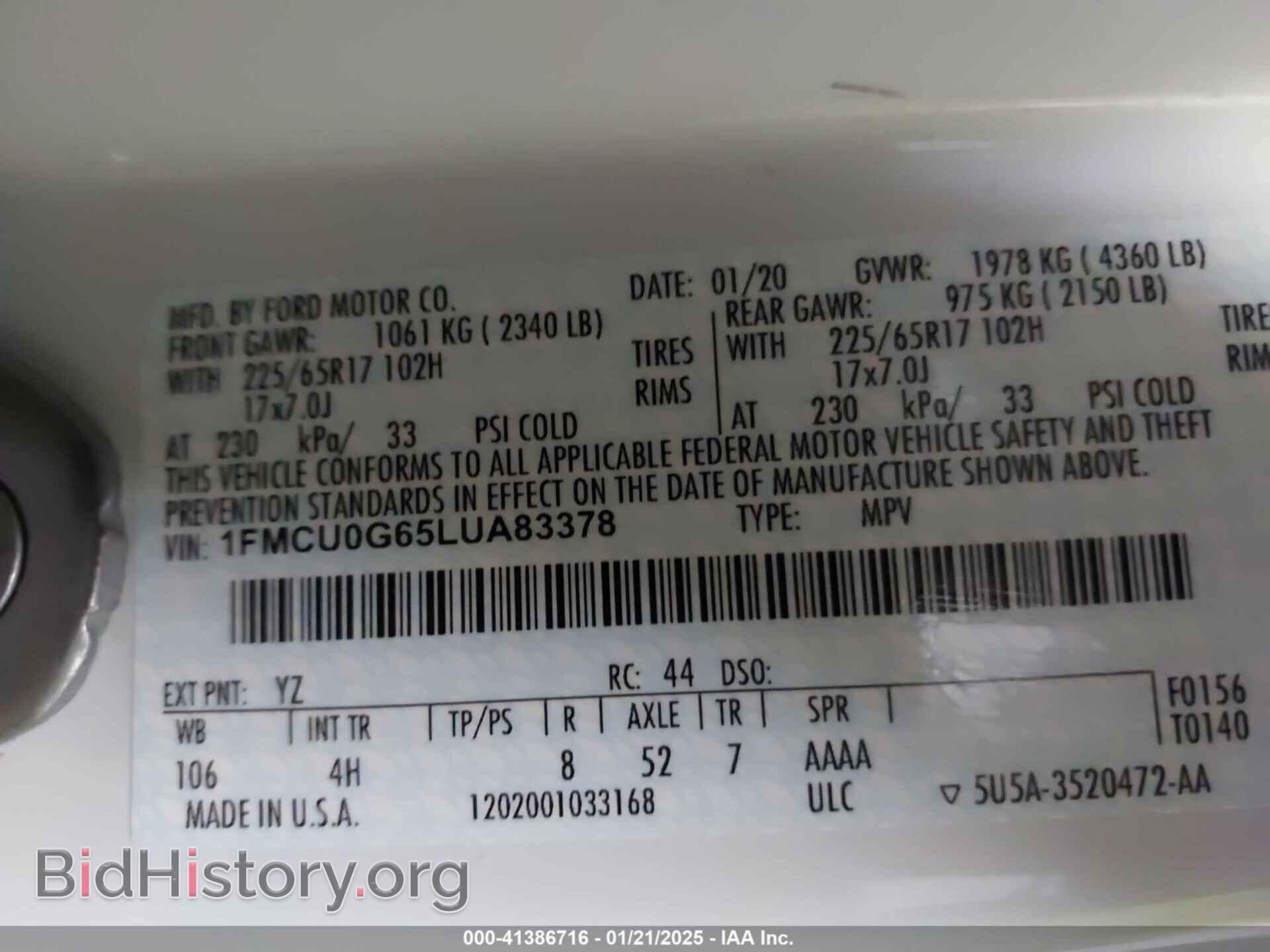 2020 FORD ESCAPE - VIN: 1FMCU0G65LUA83378 - Photo 9