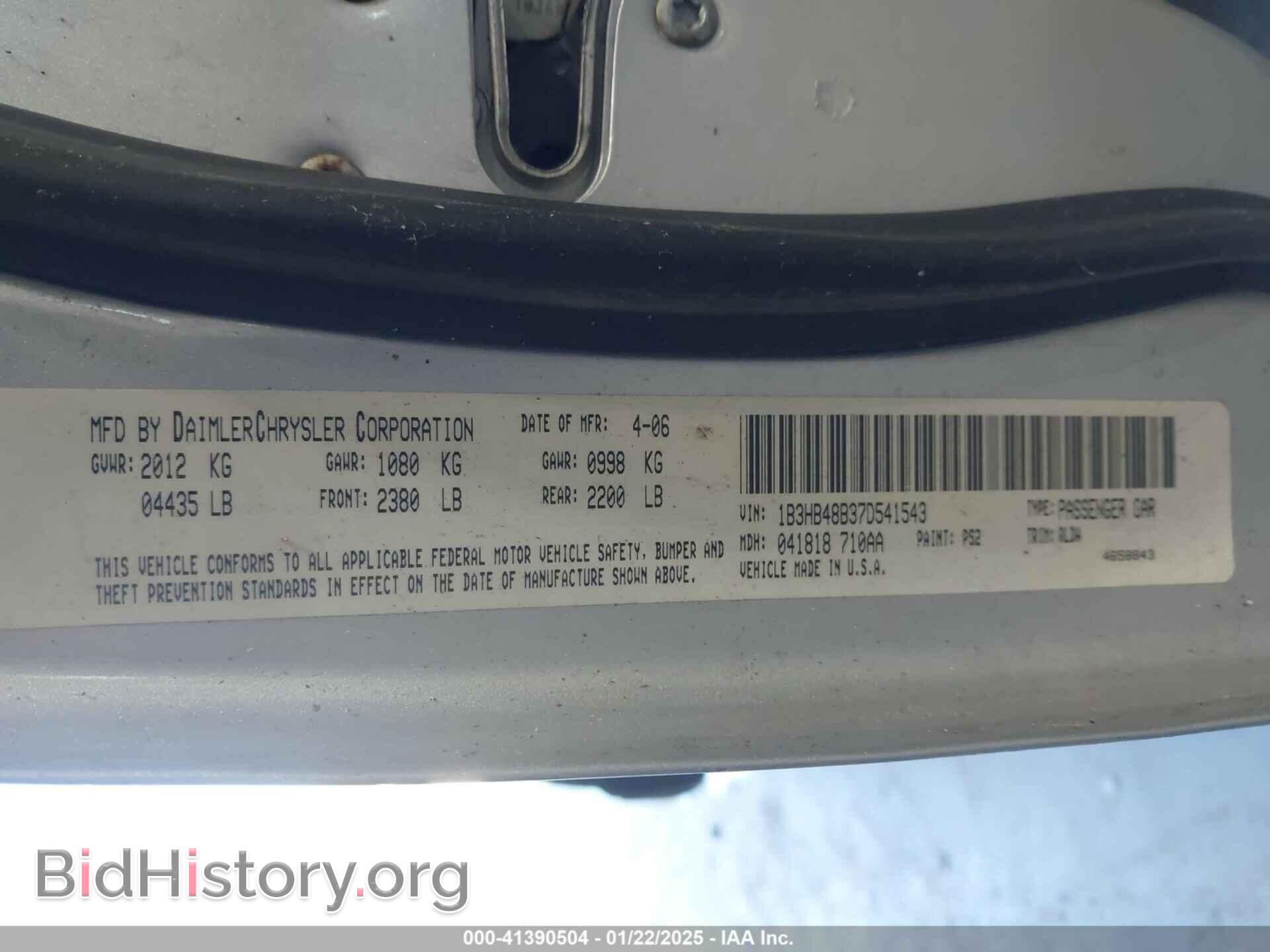 2007 DODGE CALIBER - VIN: 1B3HB48B37D541543 - Фото 9