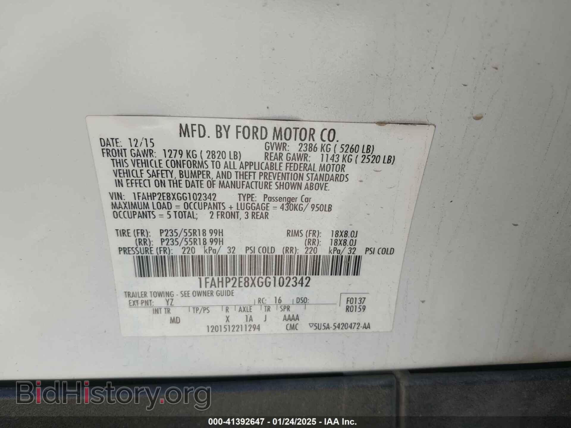 2016 FORD TAURUS - VIN: 1FAHP2E8XGG102342 - Фото 9