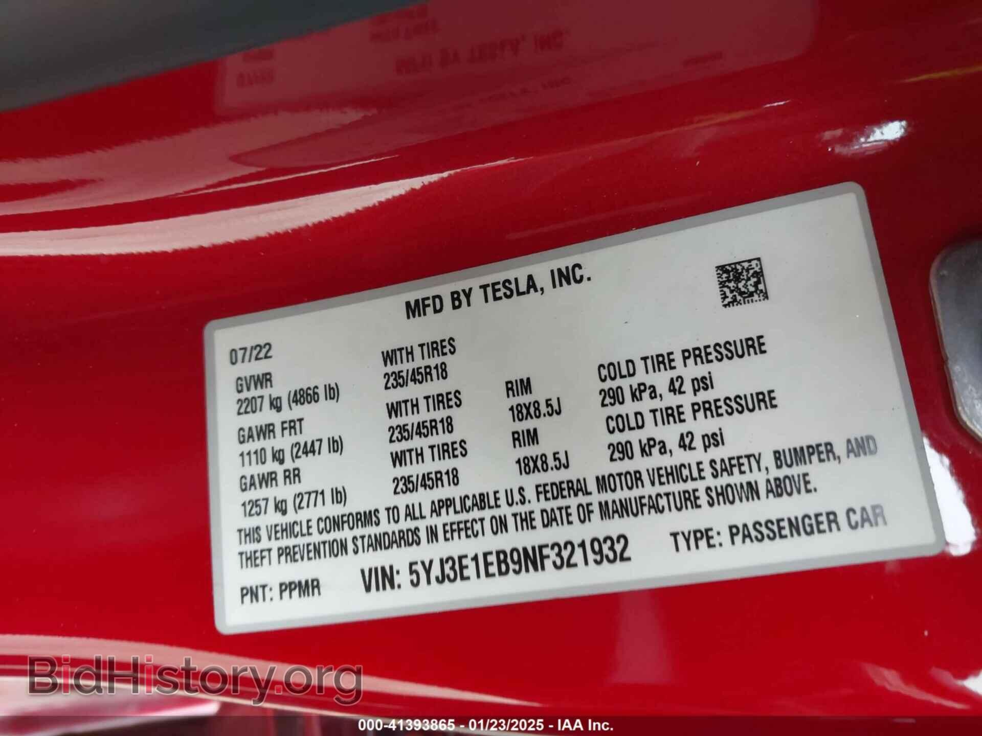 2022 TESLA MODEL 3 - VIN: 5YJ3E1EB9NF321932 - Фото 9