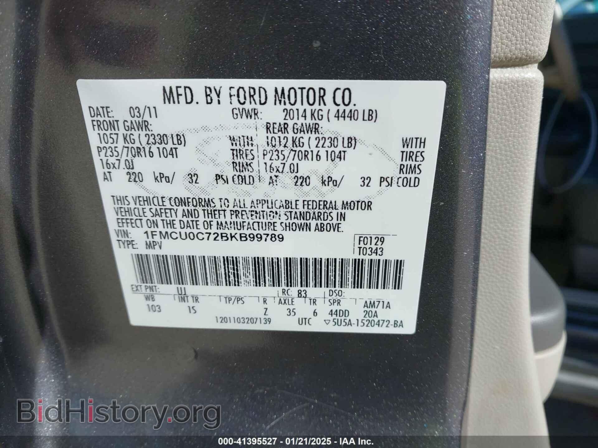 2011 FORD ESCAPE - VIN: 1FMCU0C72BKB99789 - Фото 9