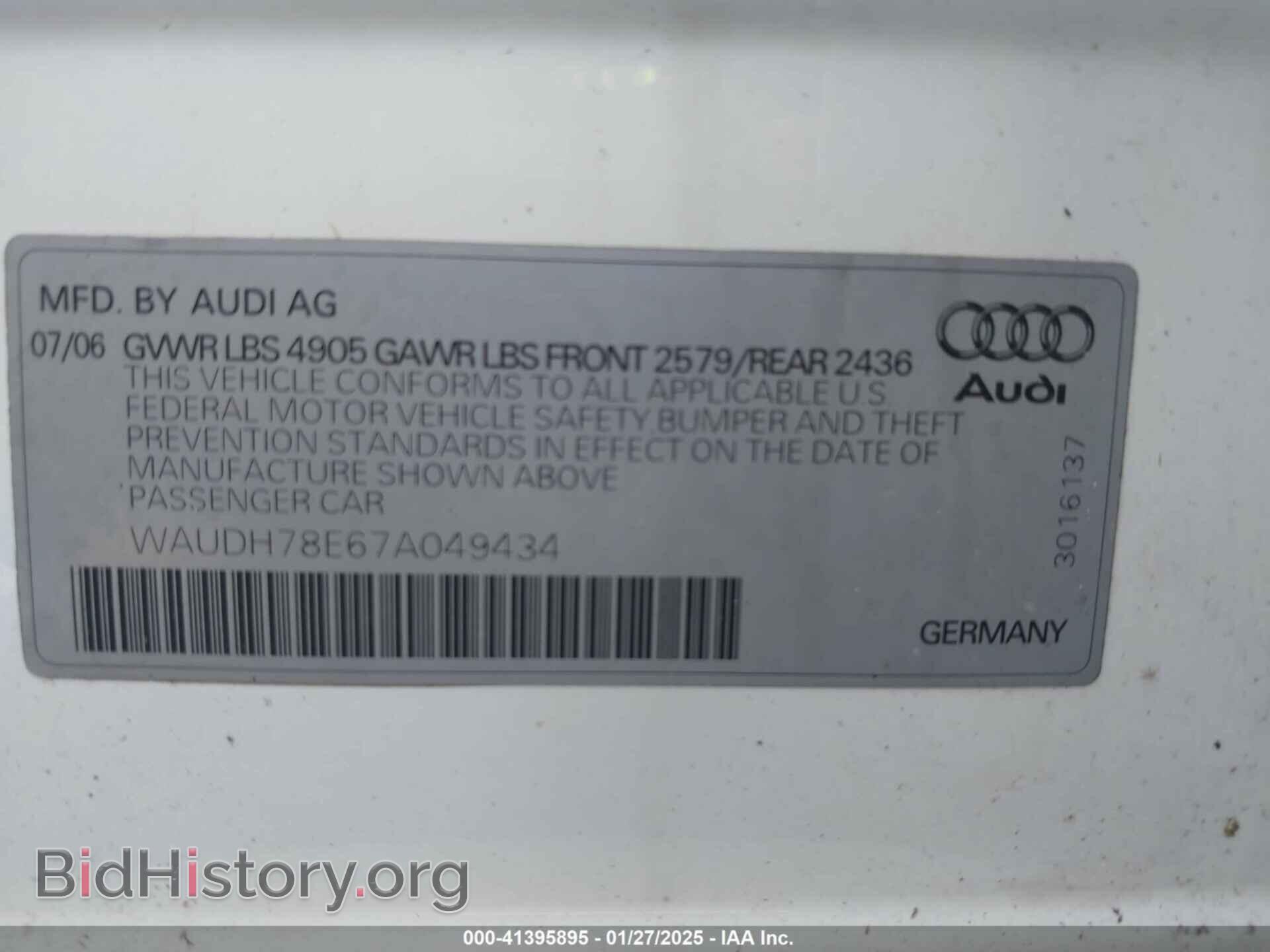 2007 AUDI A4 - VIN: WAUDH78E67A049434 - Фото 9