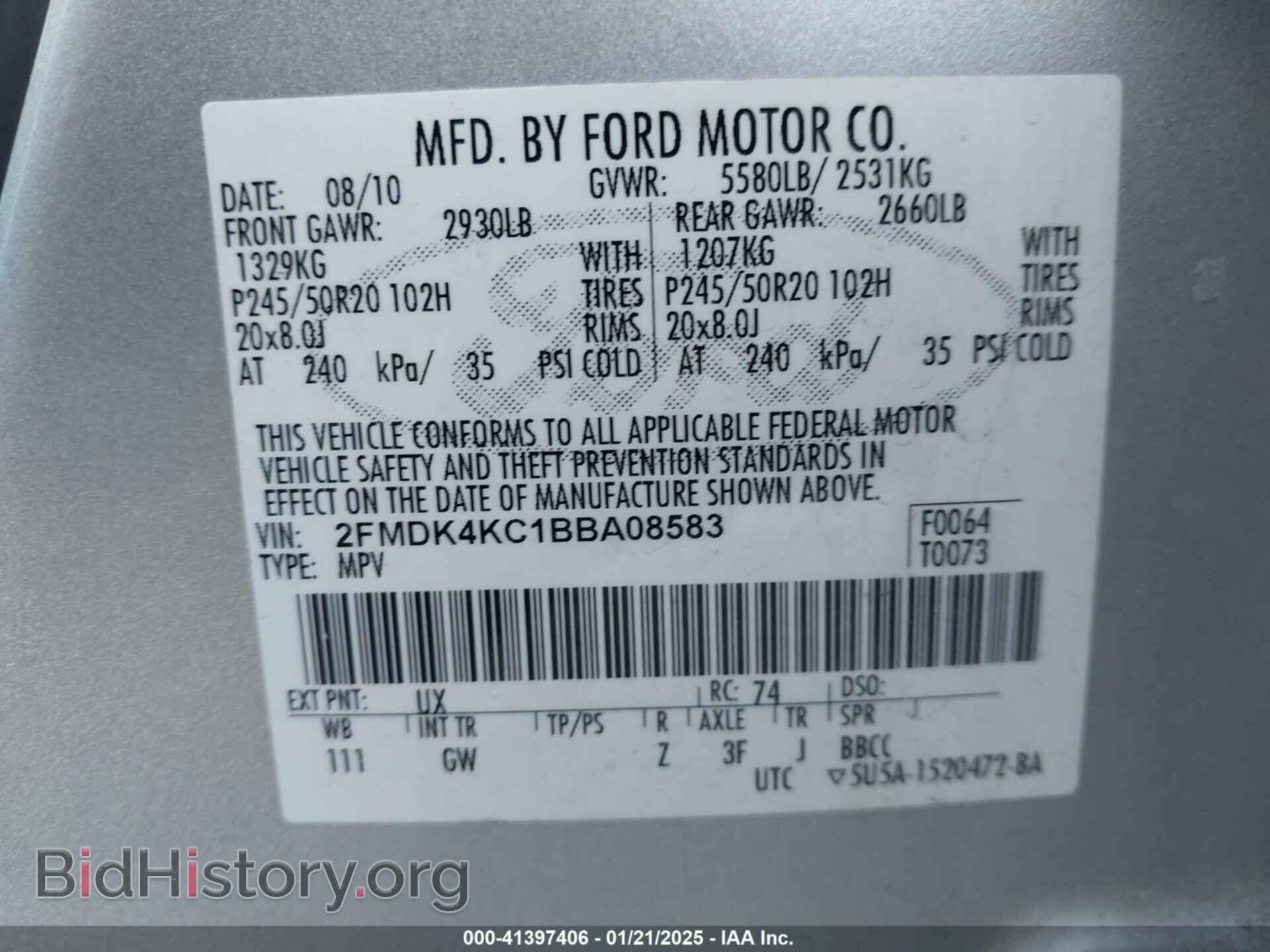 2011 FORD EDGE - VIN: 2FMDK4KC1BBA08583 - Photo 9