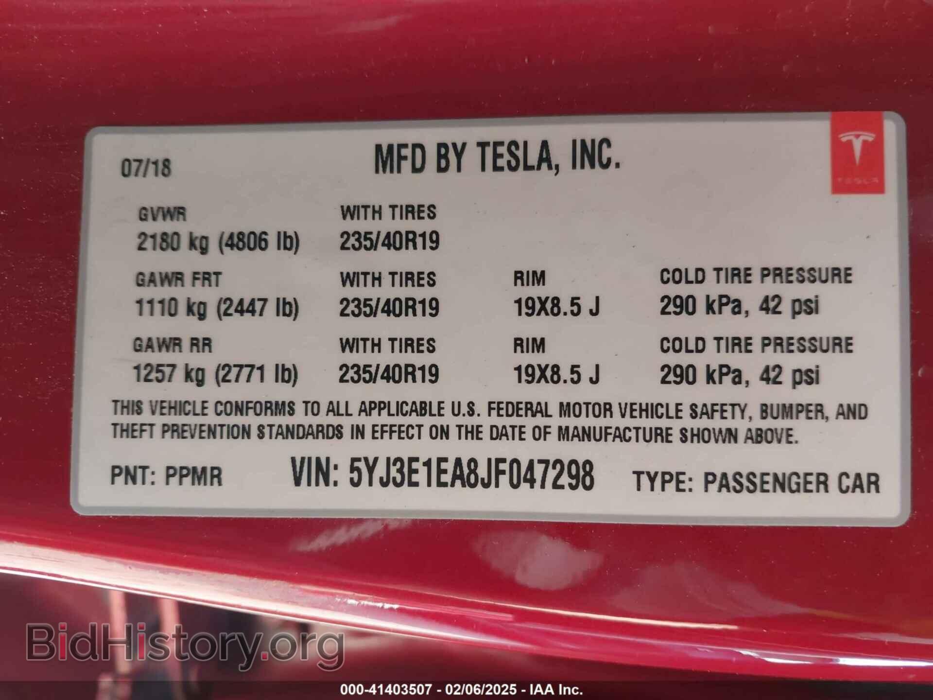 2018 TESLA MODEL 3 - VIN: 5YJ3E1EA8JF047298 - Фото 9