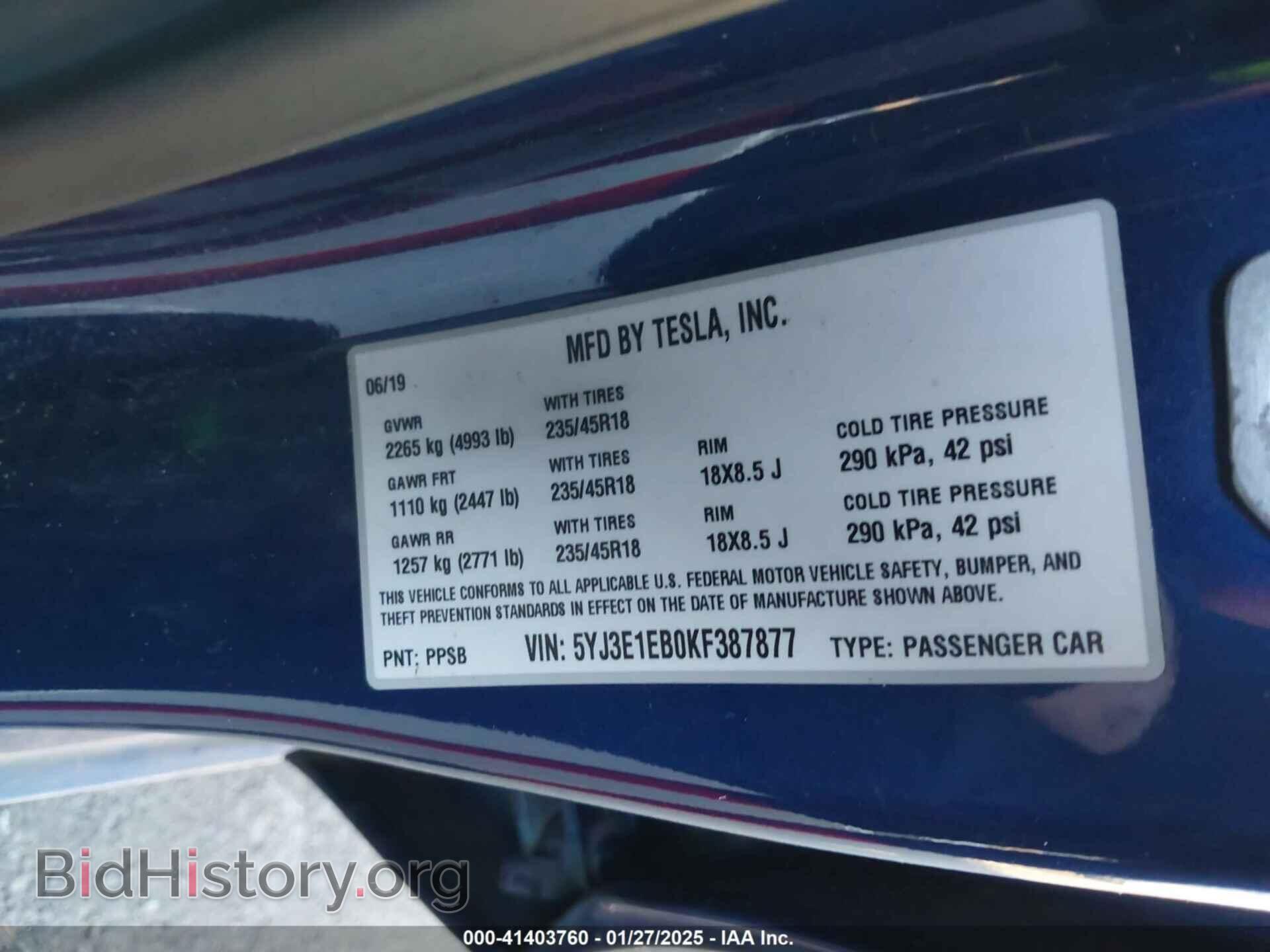 2019 TESLA MODEL 3 - VIN: 5YJ3E1EB0KF387877 - Фото 9