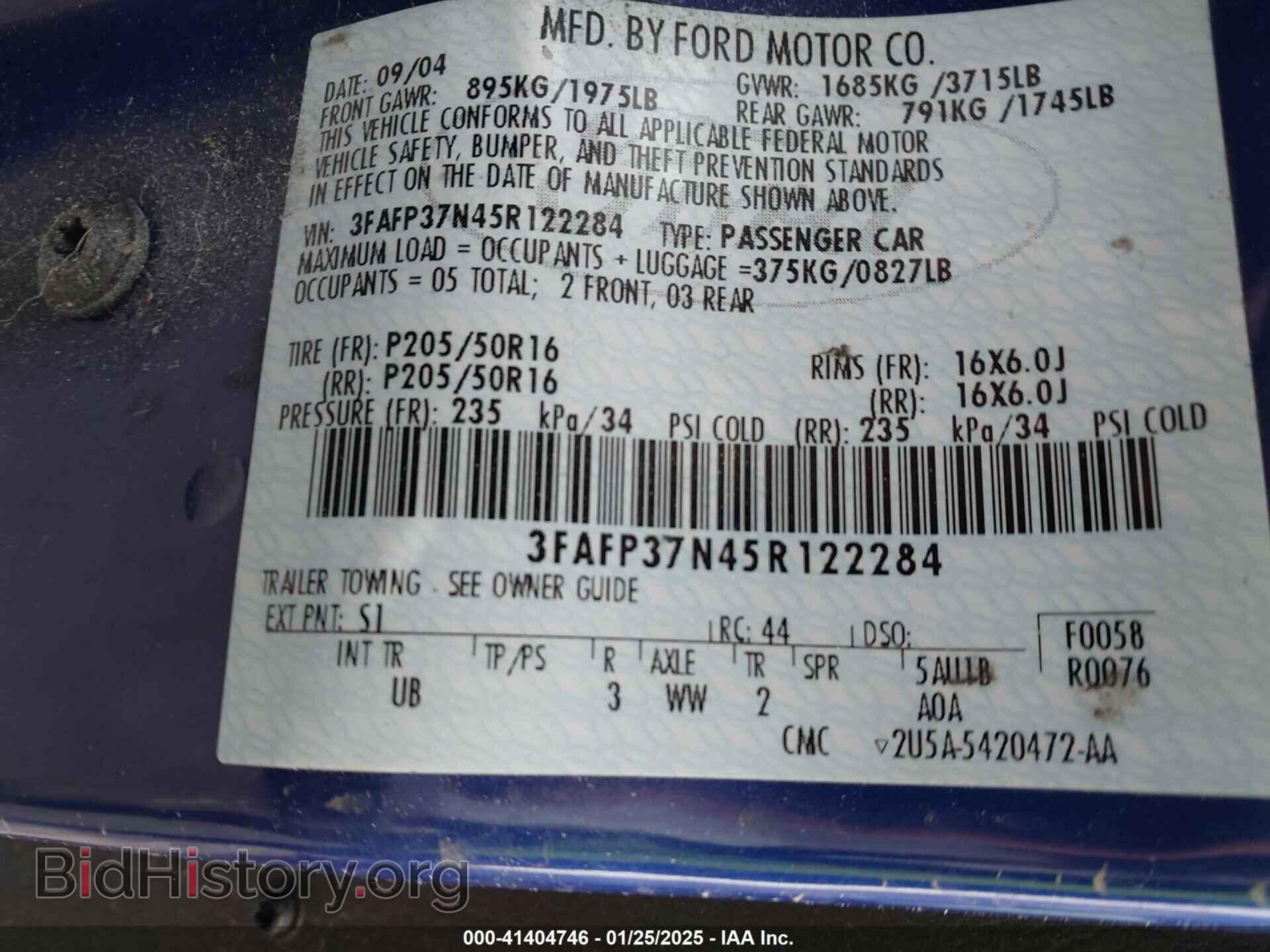 2005 FORD FOCUS - VIN: 3FAFP37N45R122284 - Фото 9