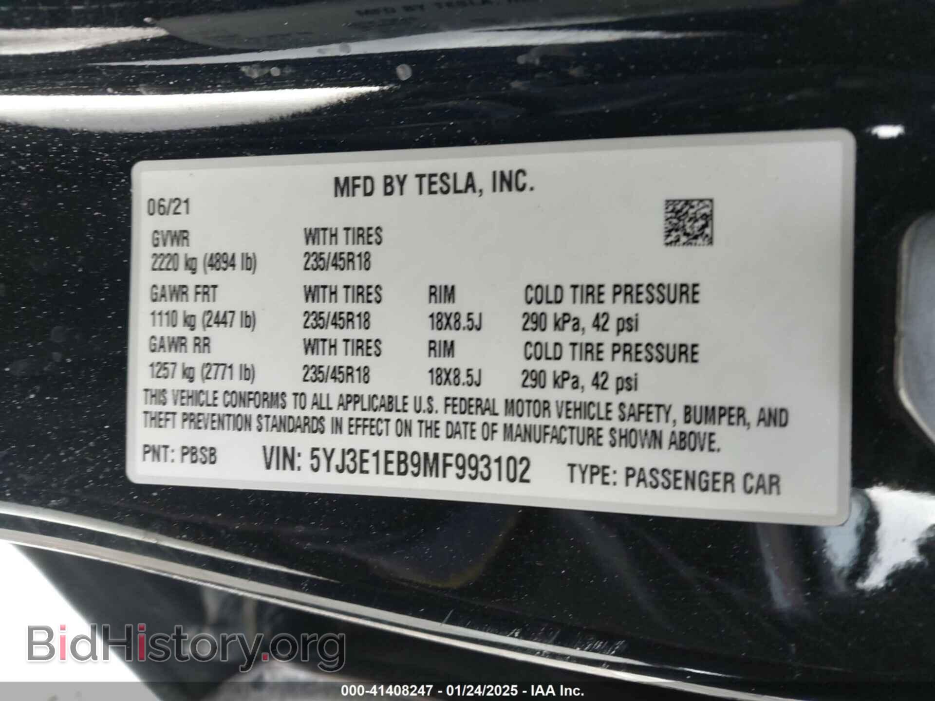 2021 TESLA MODEL 3 - VIN: 5YJ3E1EB9MF993102 - Фото 9