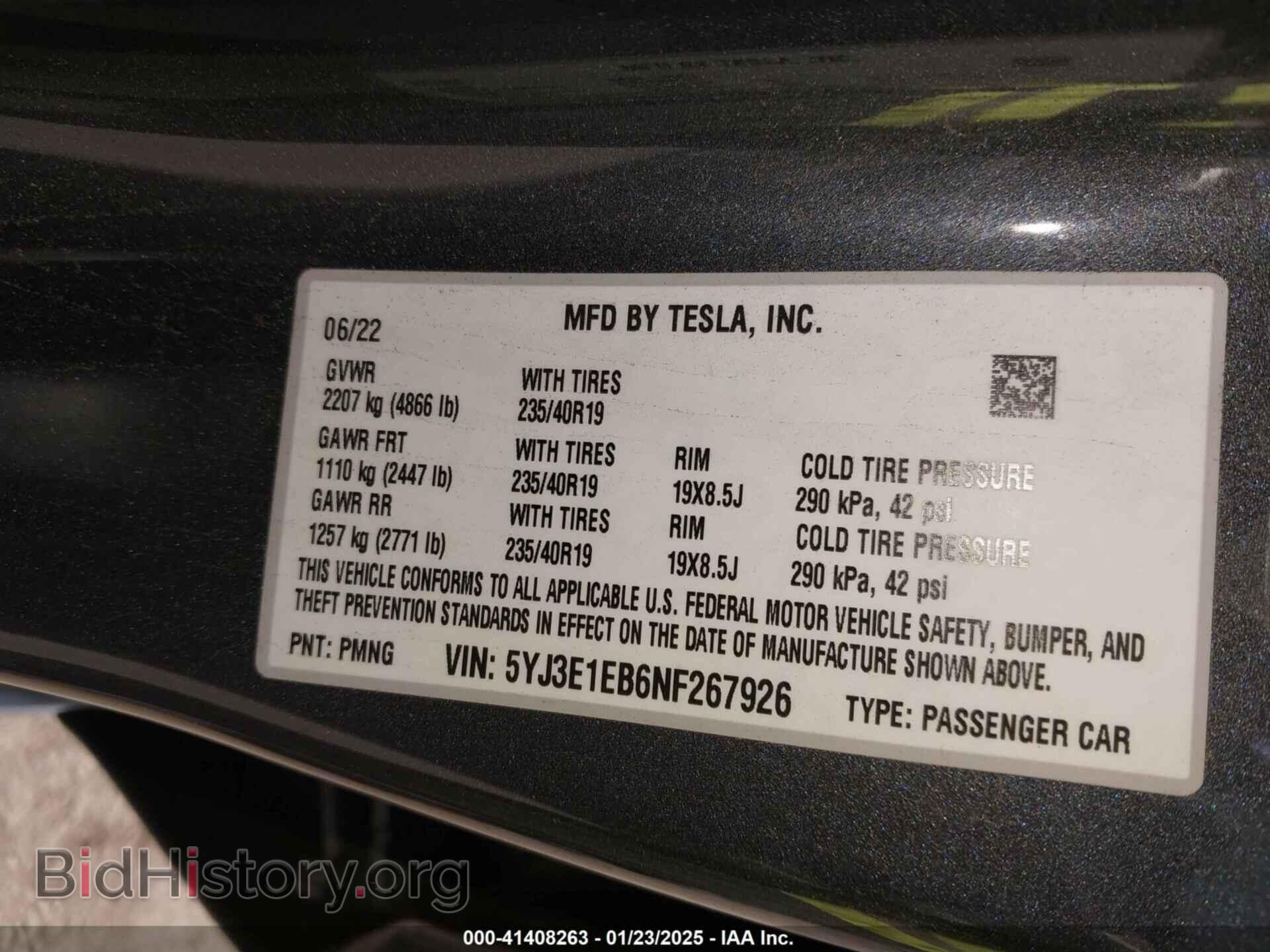 2022 TESLA MODEL 3 - VIN: 5YJ3E1EB6NF267926 - Фото 9