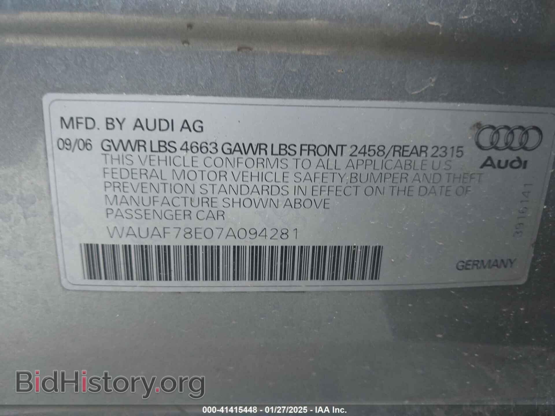 2007 AUDI A4 - VIN: WAUAF78E07A094281 - Photo 9