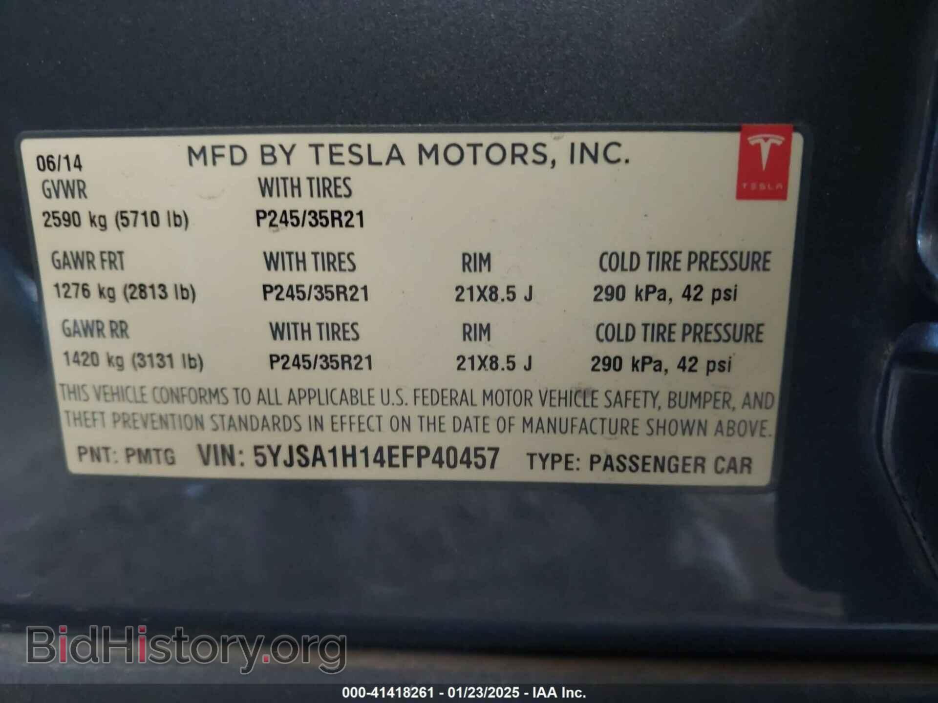 2014 TESLA MODEL S - VIN: 5YJSA1H14EFP40457 - Photo 9