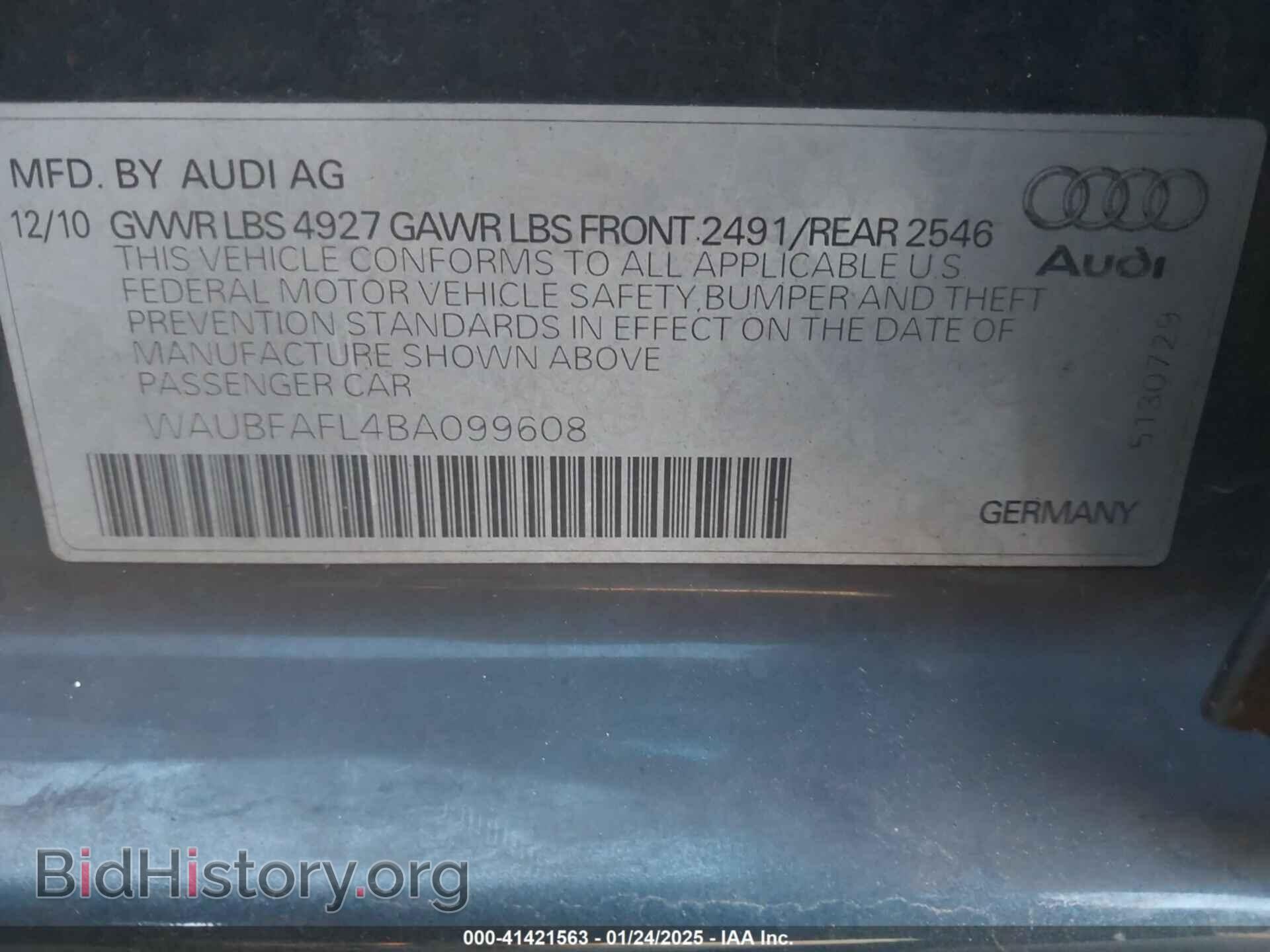 2011 AUDI A4 - VIN: WAUBFAFL4BA099608 - Фото 9