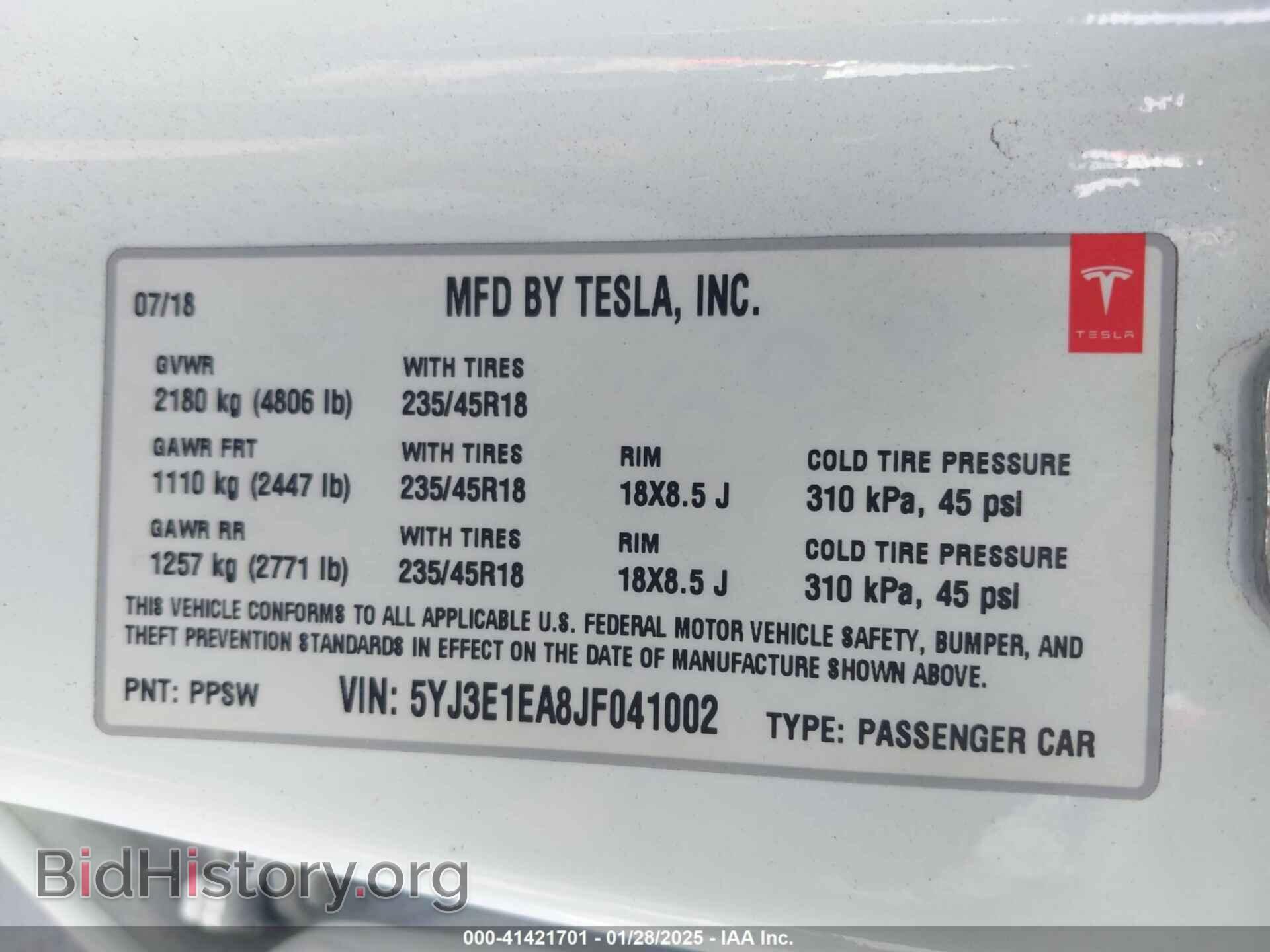 2018 TESLA MODEL 3 - VIN: 5YJ3E1EA8JF041002 - Photo 9