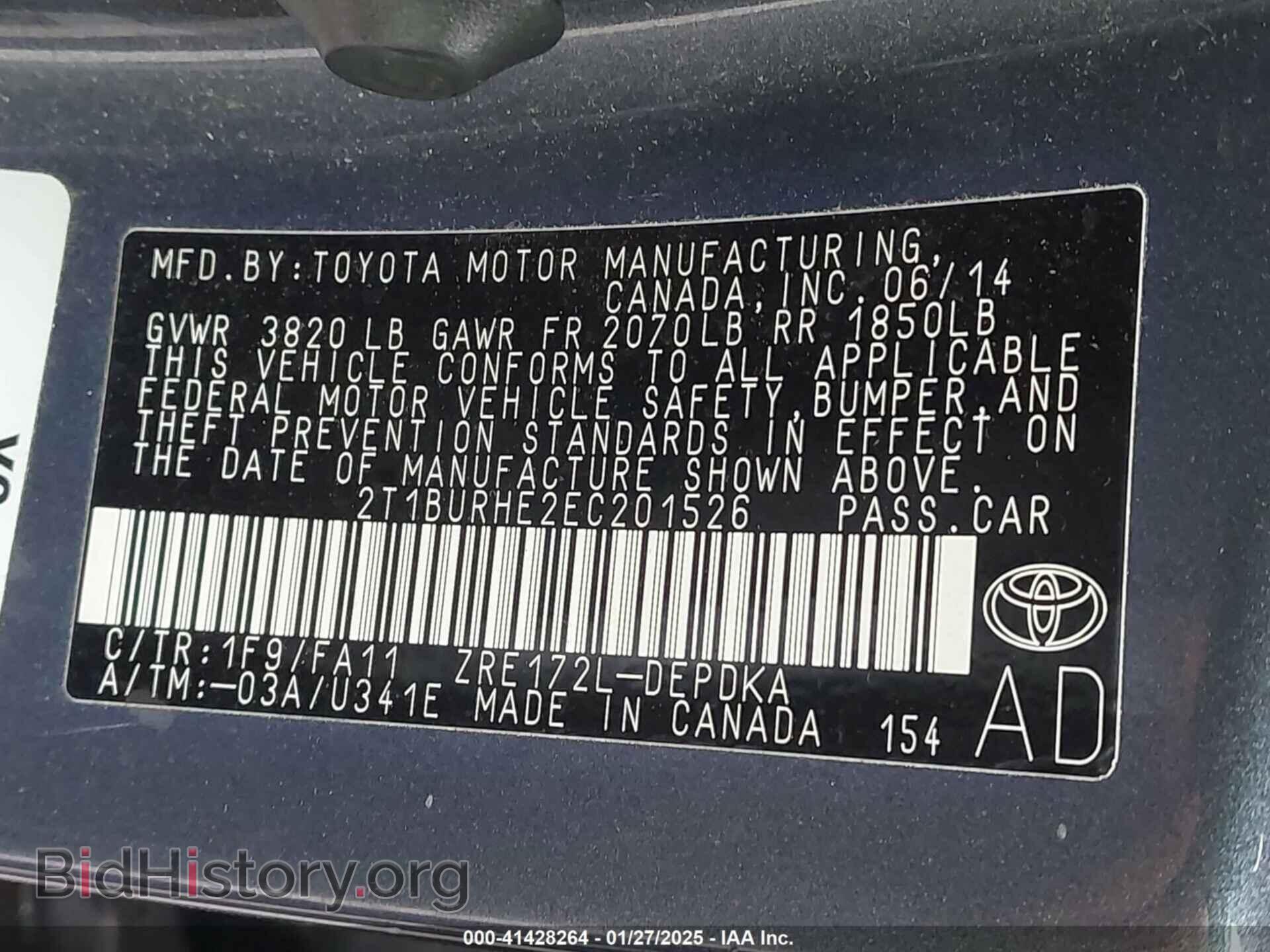 2014 TOYOTA COROLLA - VIN: 2T1BURHE2EC201526 - Фото 9
