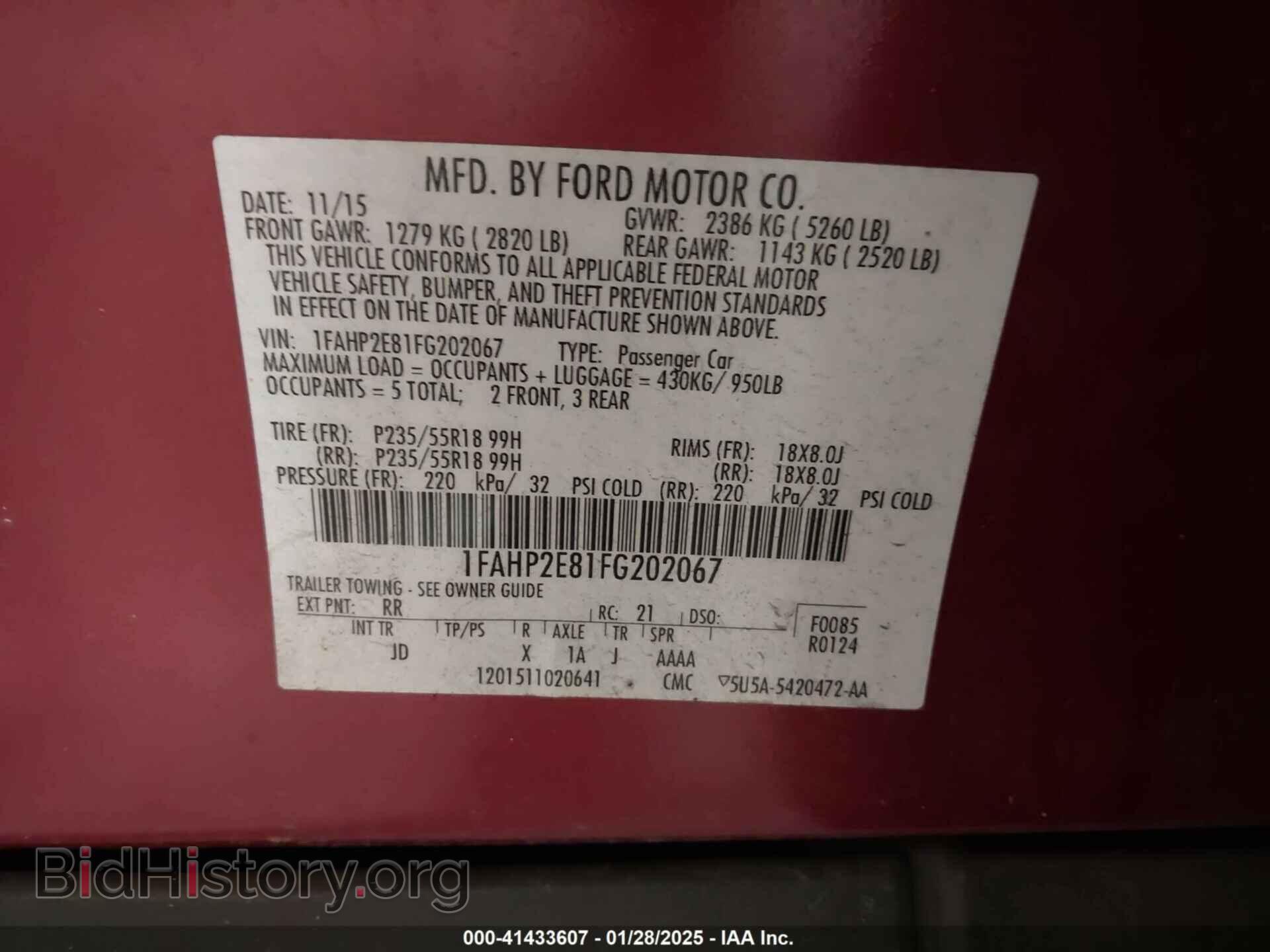 2015 FORD TAURUS - VIN: 1FAHP2E81FG202067 - Фото 9