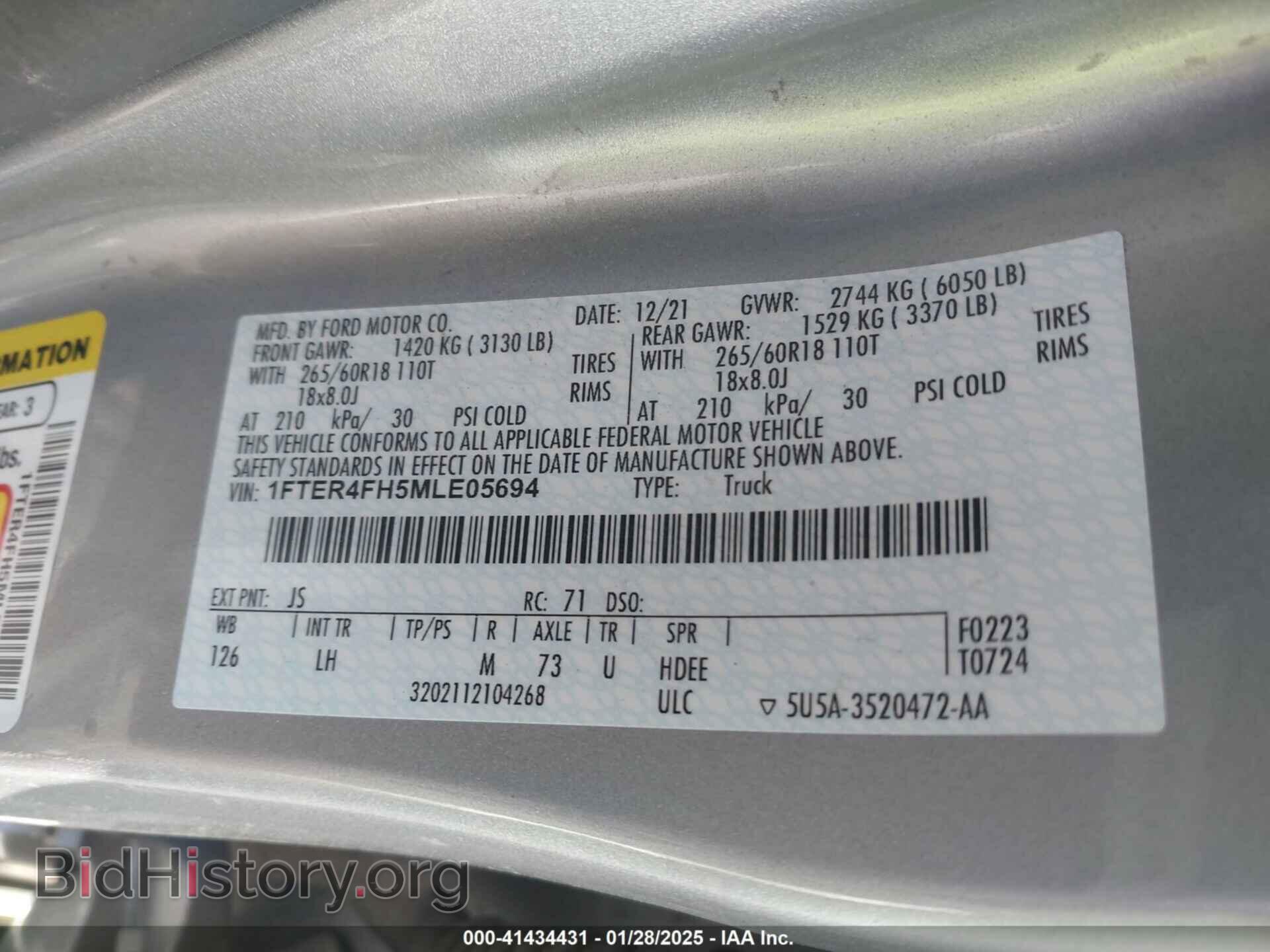 2021 FORD RANGER - VIN: 1FTER4FH5MLE05694 - Фото 9